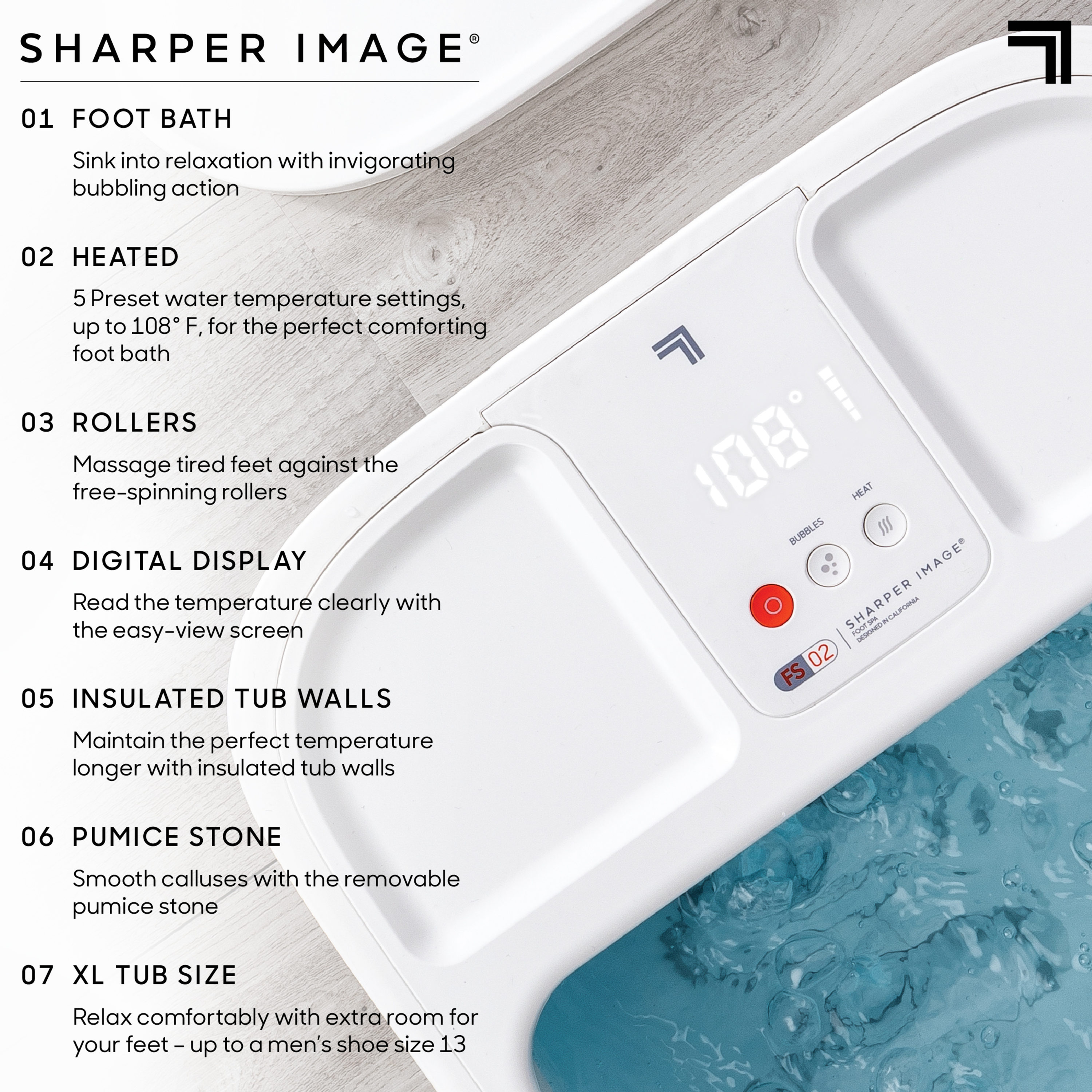 Spa Sharper Image Spahaven con Rodillos de Masaje, Baño de Pies Calentado de 1 Velocidad (Blanco) 1014495