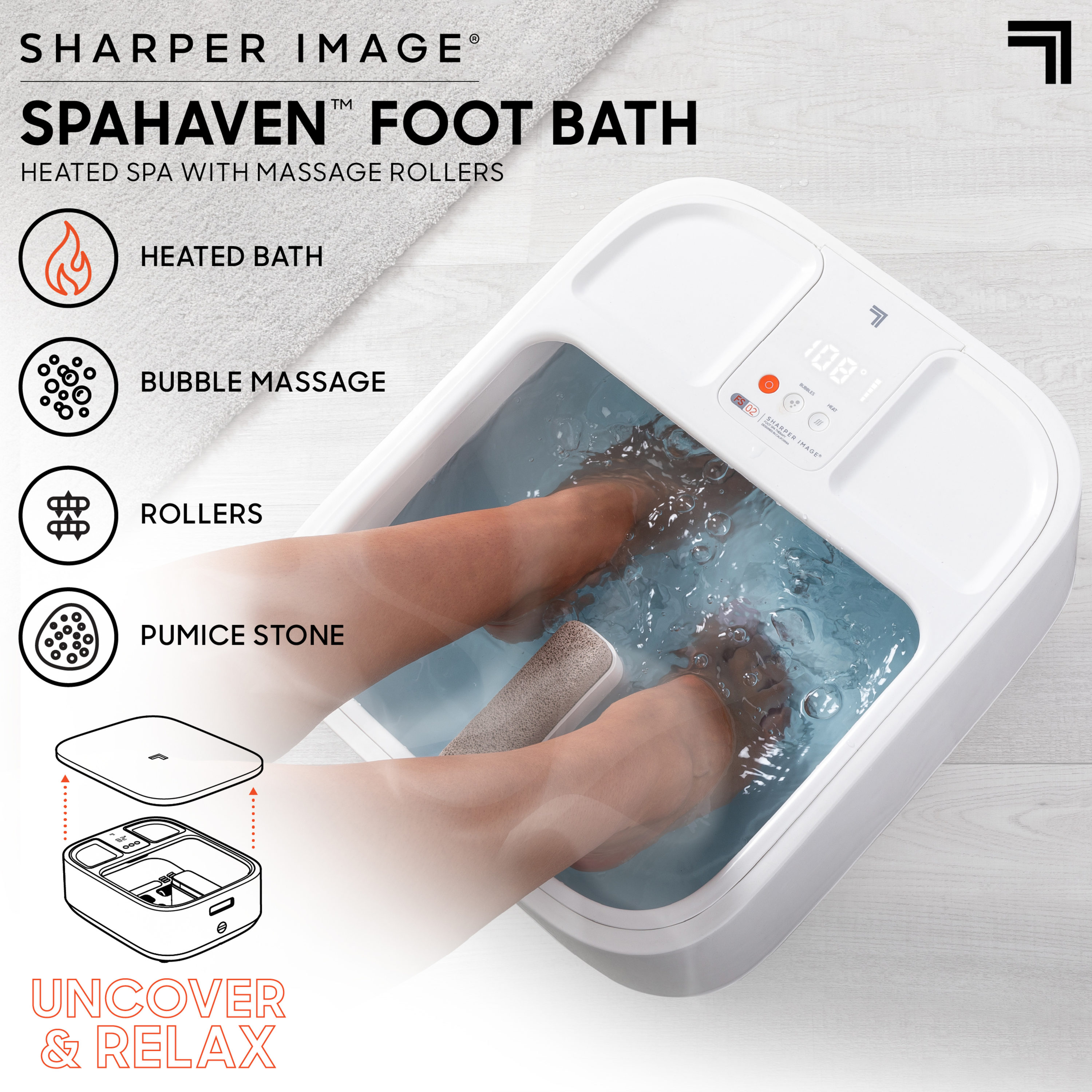 Spa Sharper Image Spahaven con Rodillos de Masaje, Baño de Pies Calentado de 1 Velocidad (Blanco) 1014495