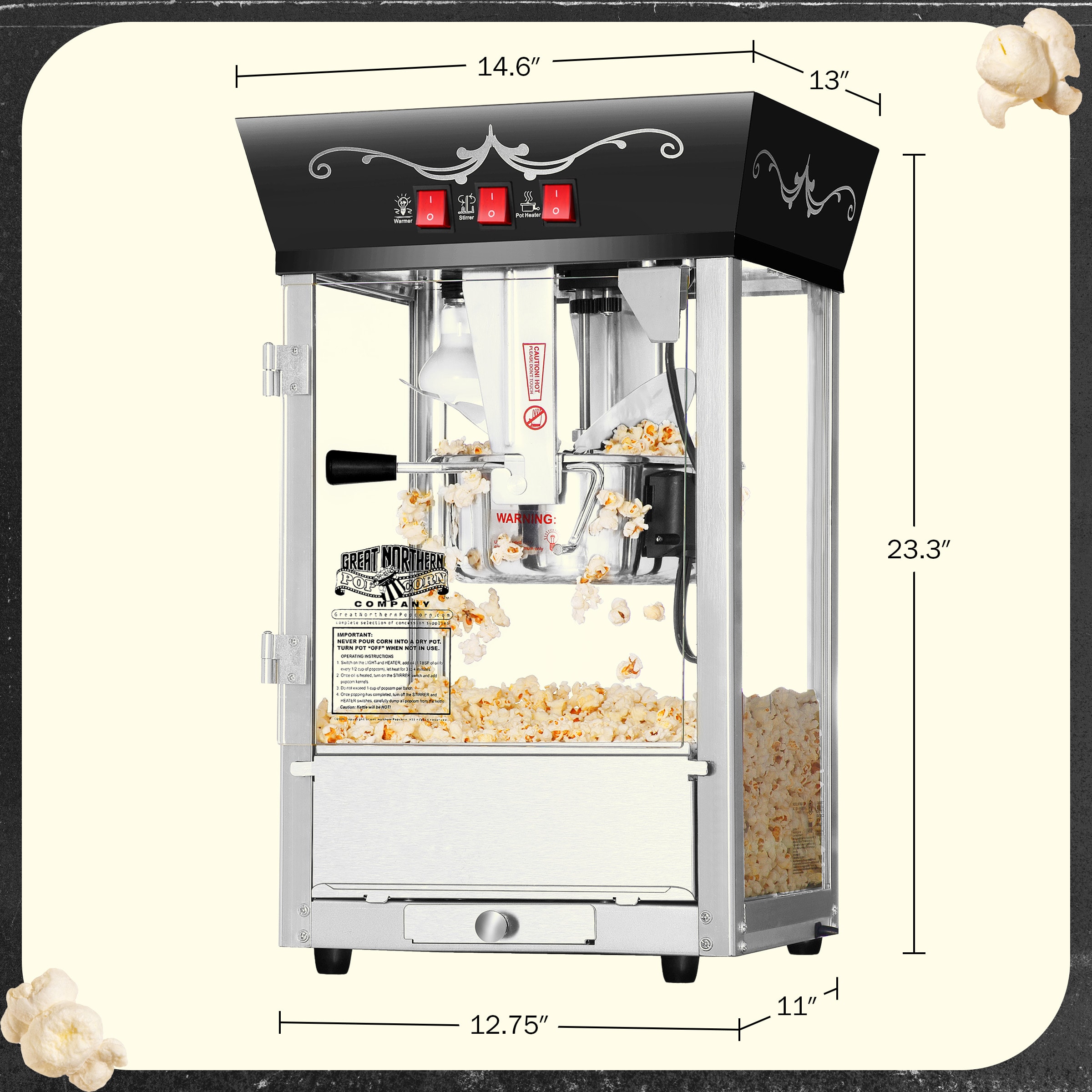 Máquina de palomitas de maíz de mostrador con aceite negro de 1 taza de Great Northern Popcorn 569864QKY