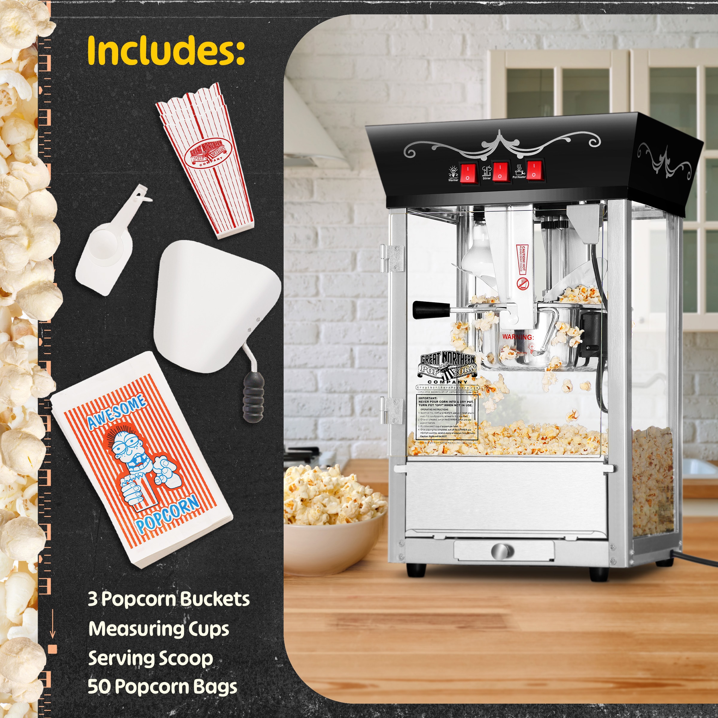 Máquina de palomitas de maíz de mostrador con aceite negro de 1 taza de Great Northern Popcorn 569864QKY