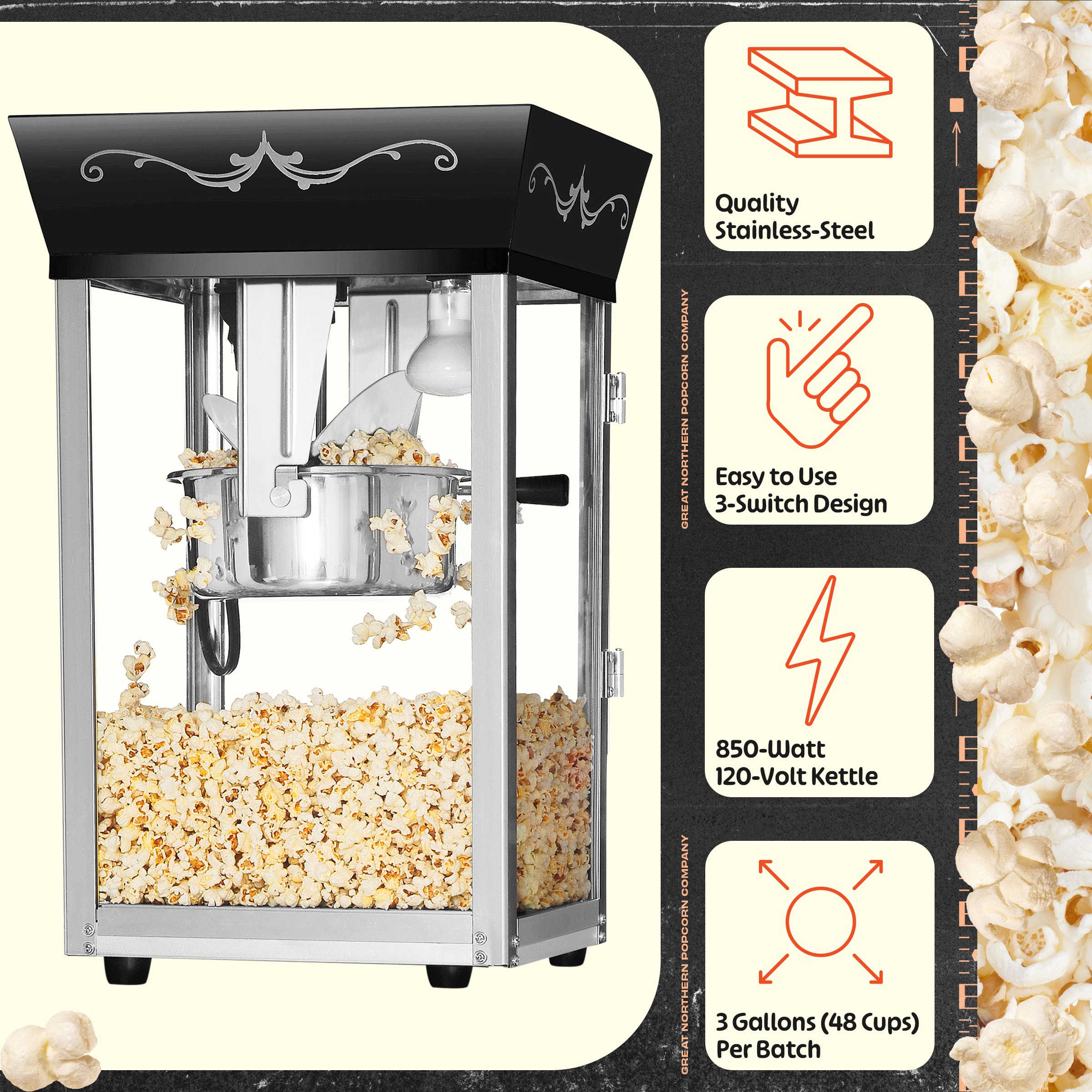 Máquina de palomitas de maíz de mostrador con aceite negro de 1 taza de Great Northern Popcorn 569864QKY