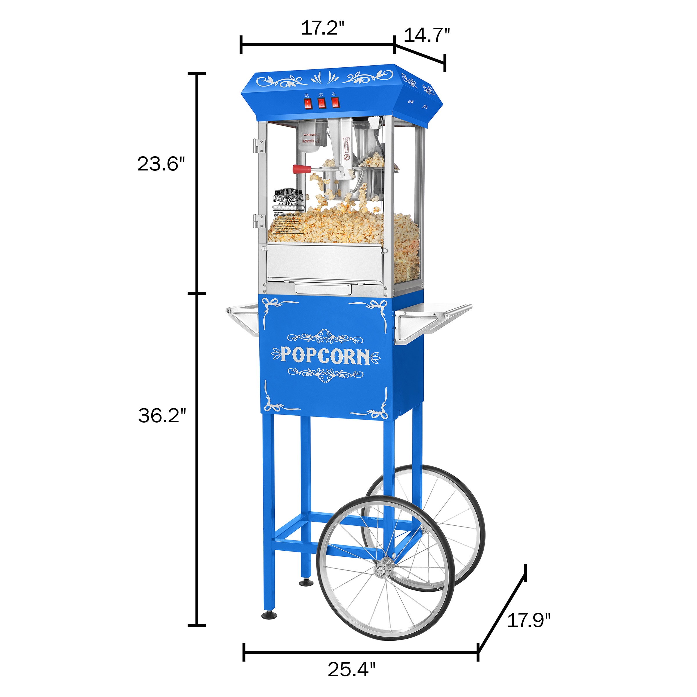 Máquina de palomitas de maíz independiente con carrito de acero inoxidable Great Northern Popcorn 338034BHQ