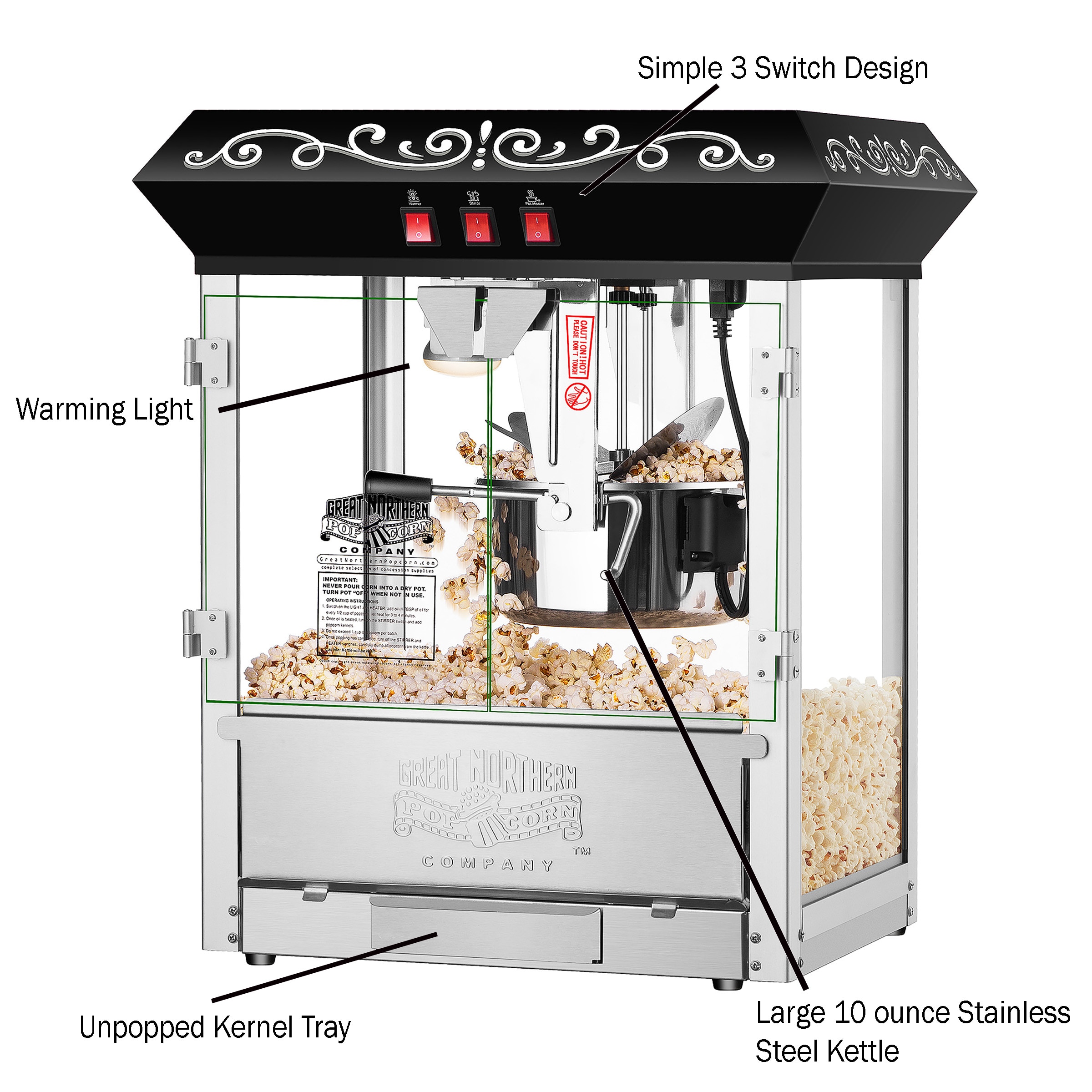 Máquina de palomitas de maíz de acero inoxidable para mostrador Great Northern Popcorn 673503HFT con aceite