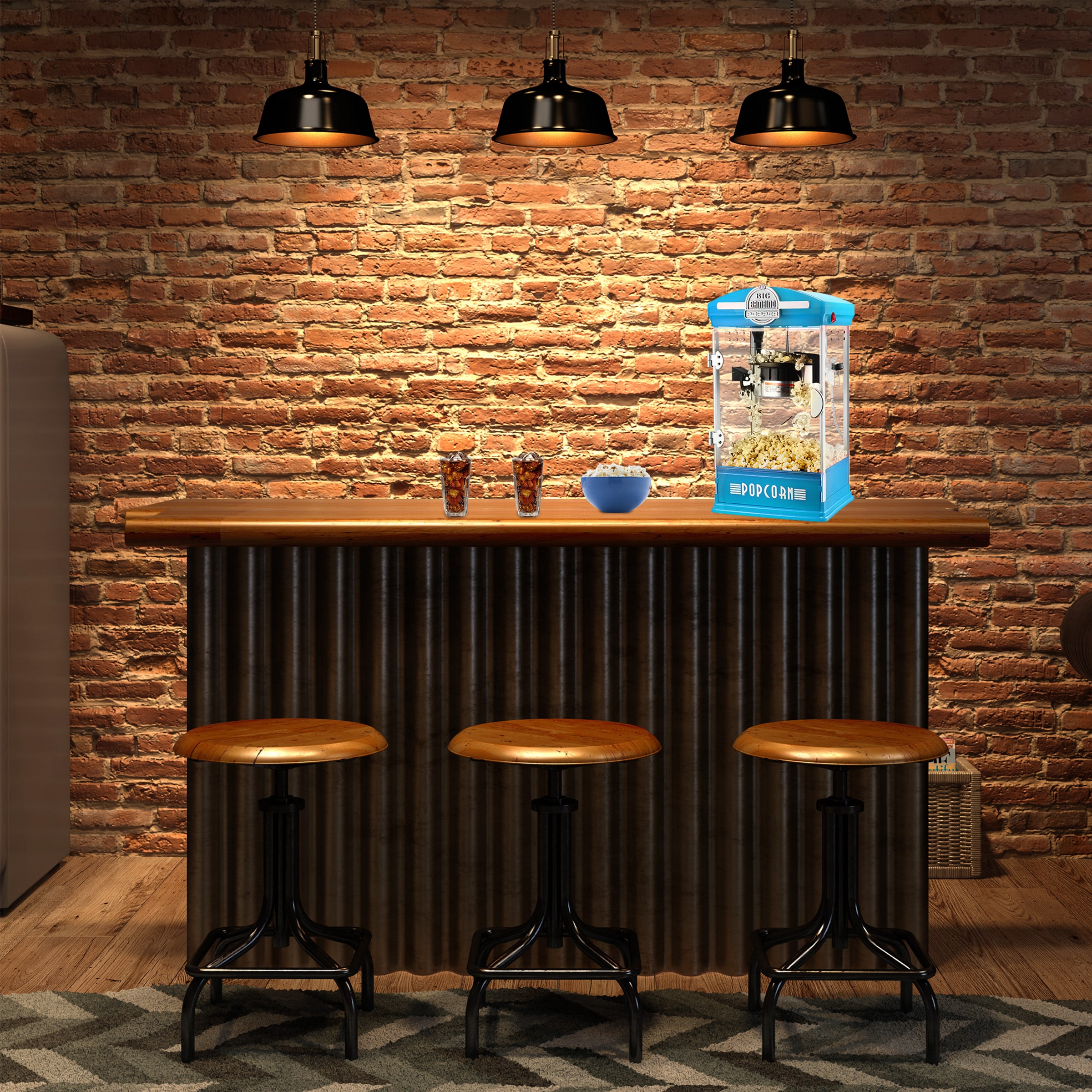 Máquina para hacer palomitas de maíz de mostrador con aceite azul de 0.5 tazas de Great Northern Popcorn 83-DT6017