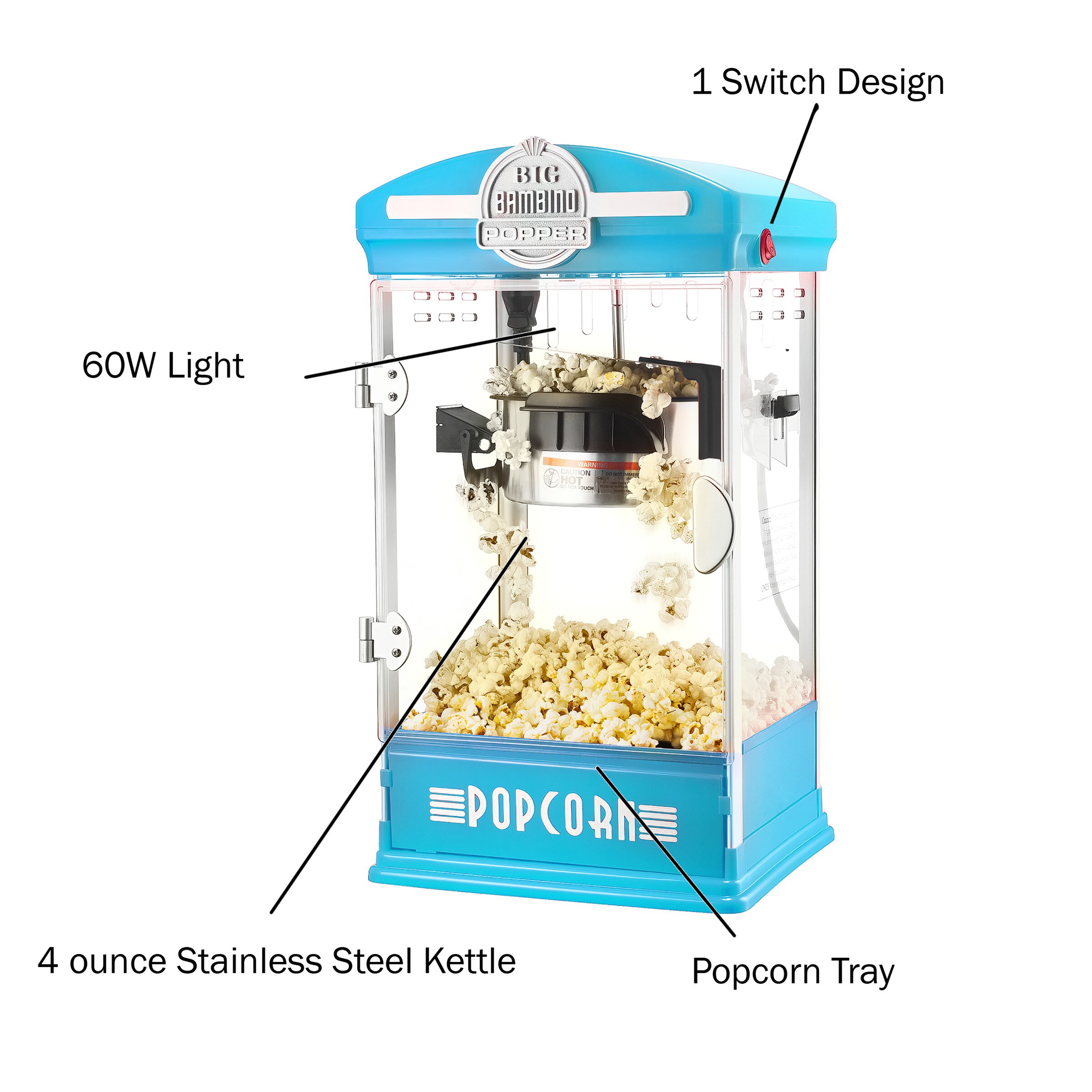 Máquina para hacer palomitas de maíz de mostrador con aceite azul de 0.5 tazas de Great Northern Popcorn 83-DT6017