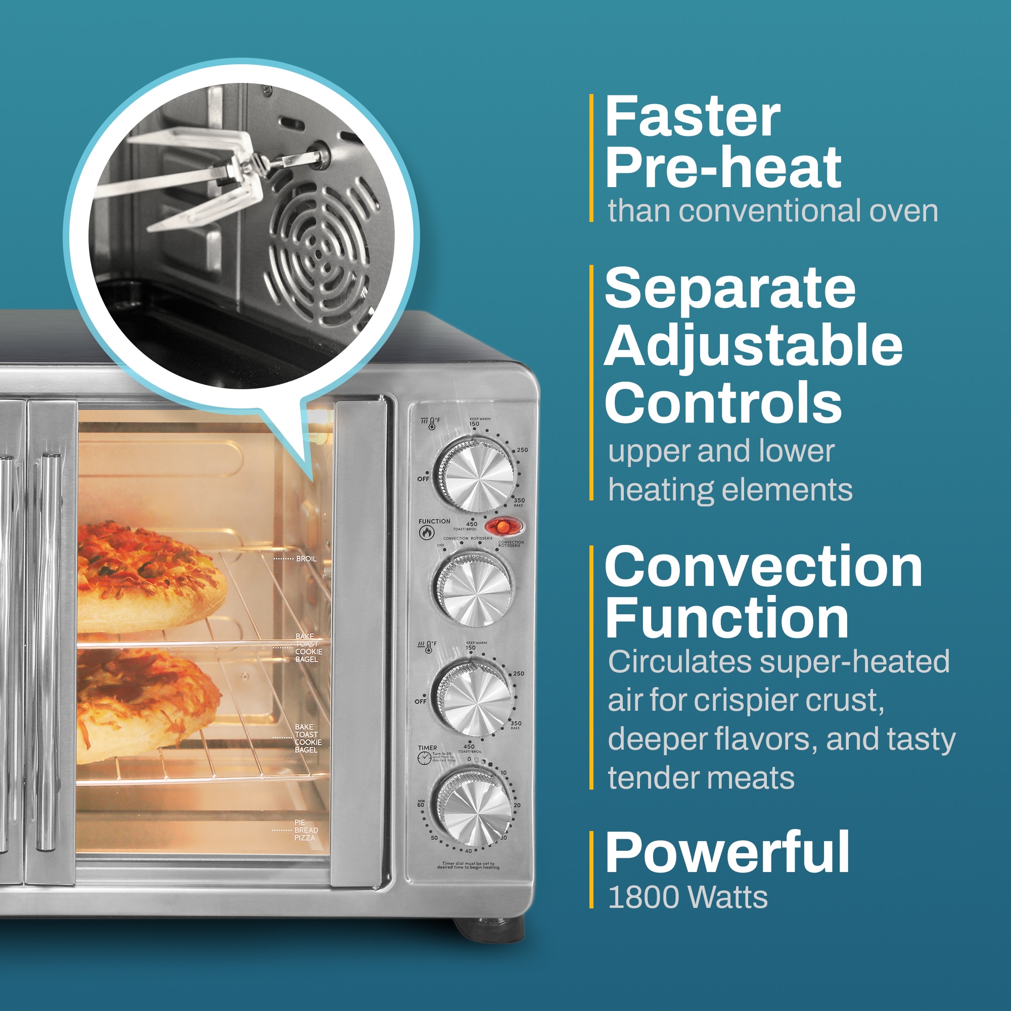 Horno Tostador de Convección Elite de 14 Rebanadas en Plata con Asador y Apagado Automático ETO4510B