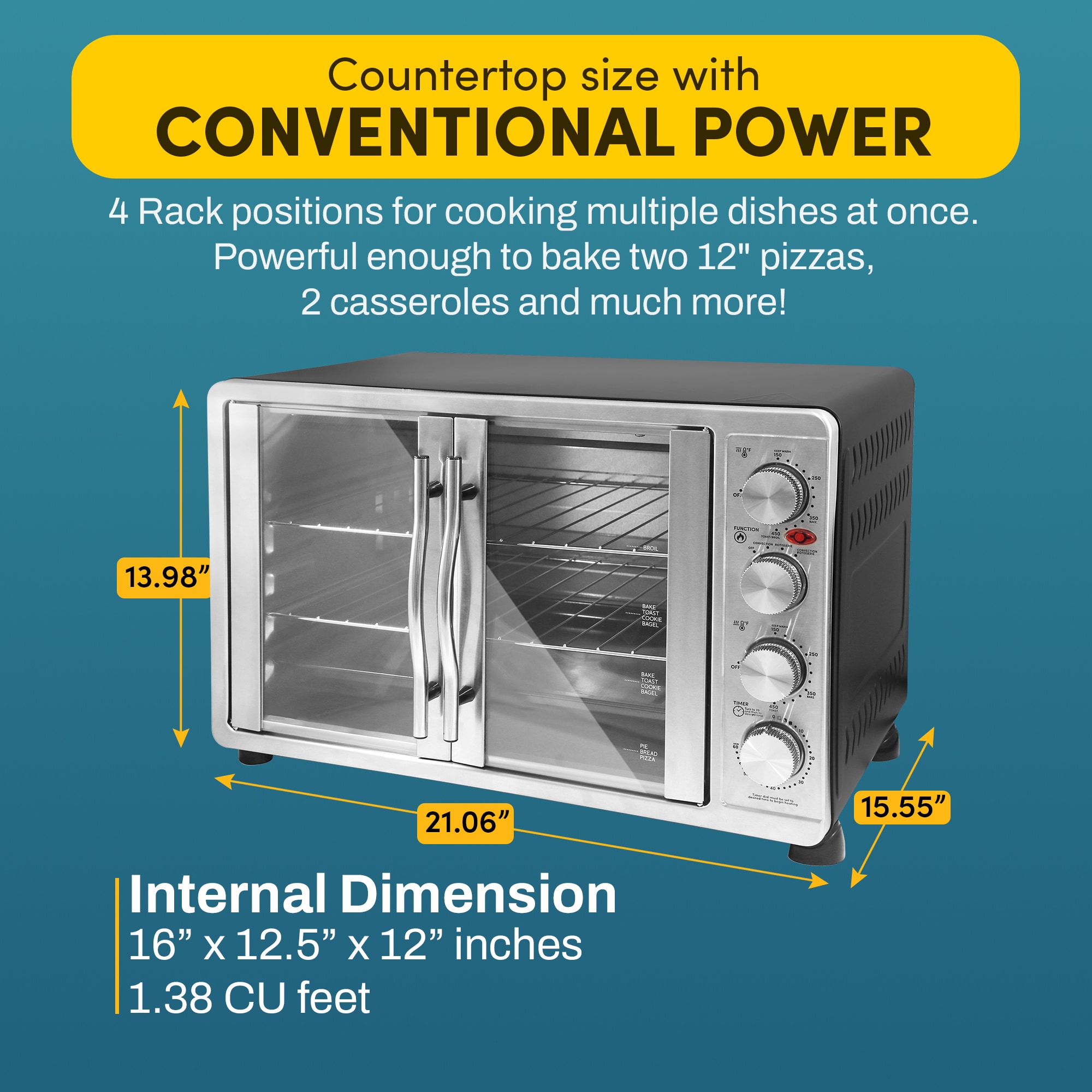 Horno Tostador de Convección Elite de 14 Rebanadas en Plata con Asador y Apagado Automático ETO4510B