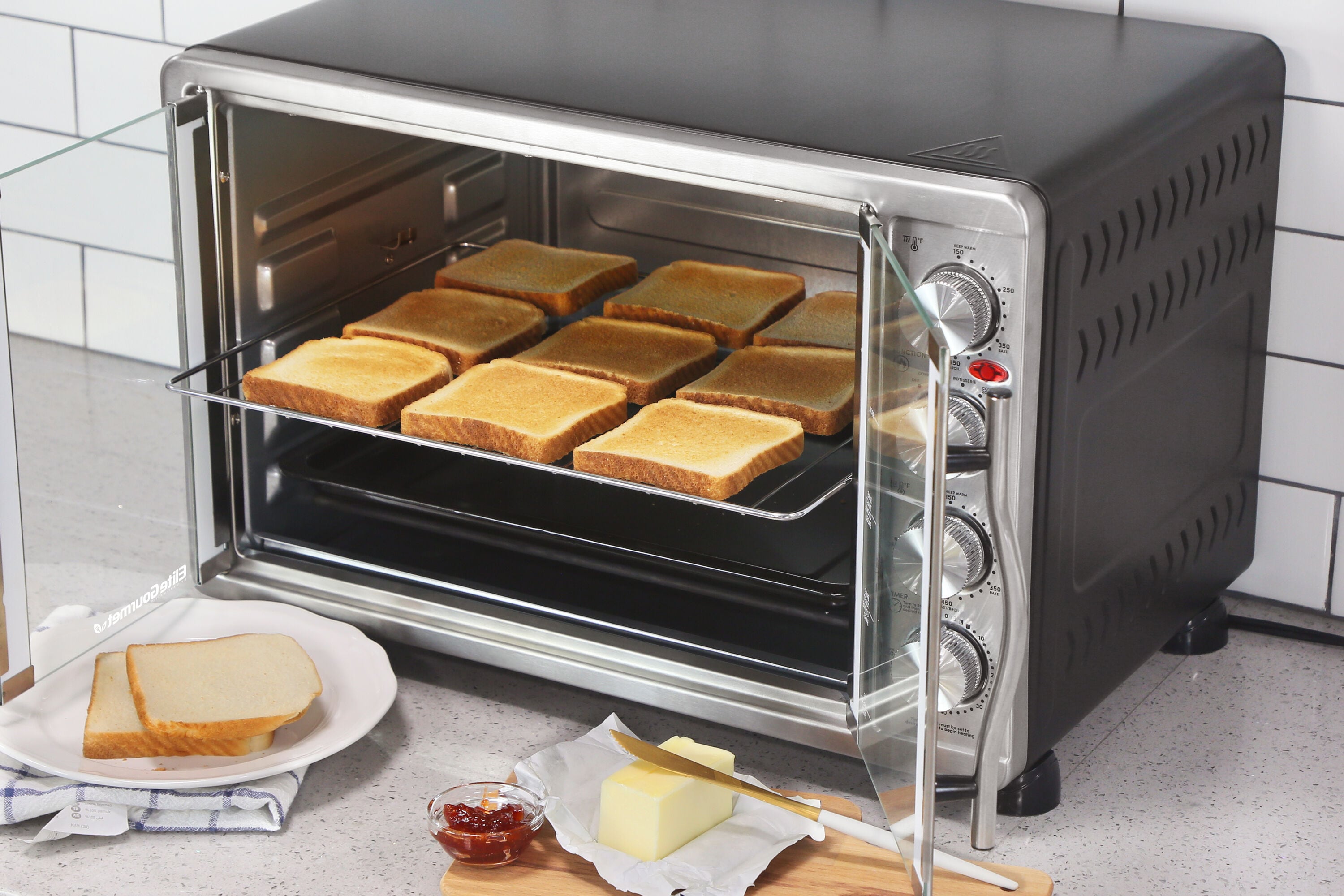Horno Tostador de Convección Elite de 14 Rebanadas en Plata con Asador y Apagado Automático ETO4510B