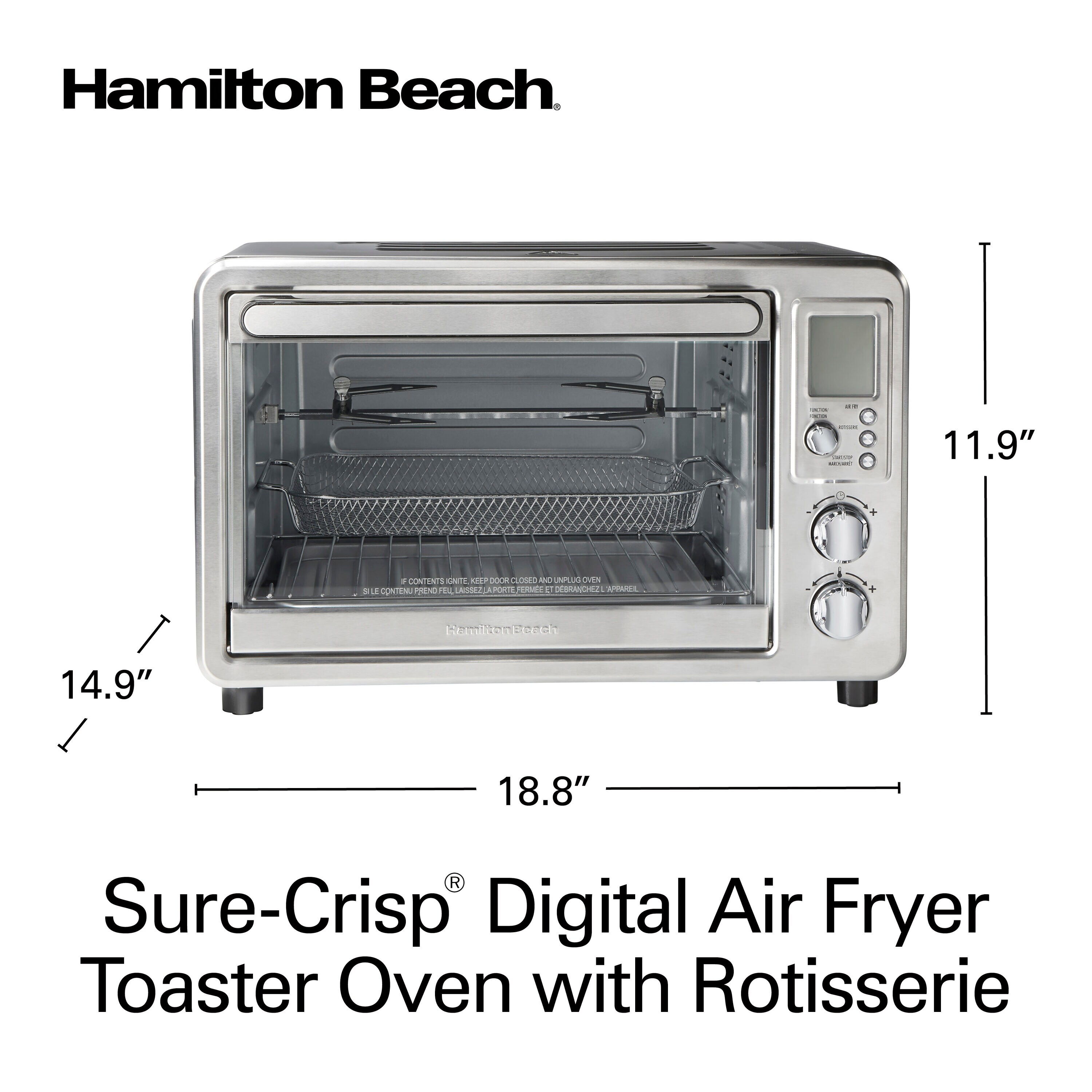 Horno Tostador de Convección de Acero Inoxidable de 6 Rebanadas con Asador y Apagado Automático -Hamilton Beach 31194C