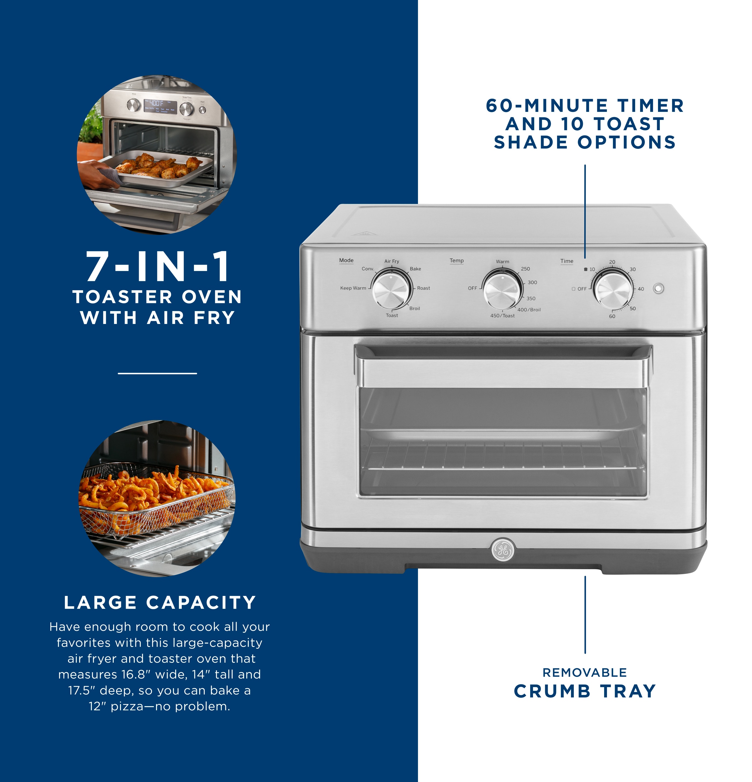 Horno tostador de convección de acero inoxidable con freidora de aire de 6 rebanadas y apagado automático