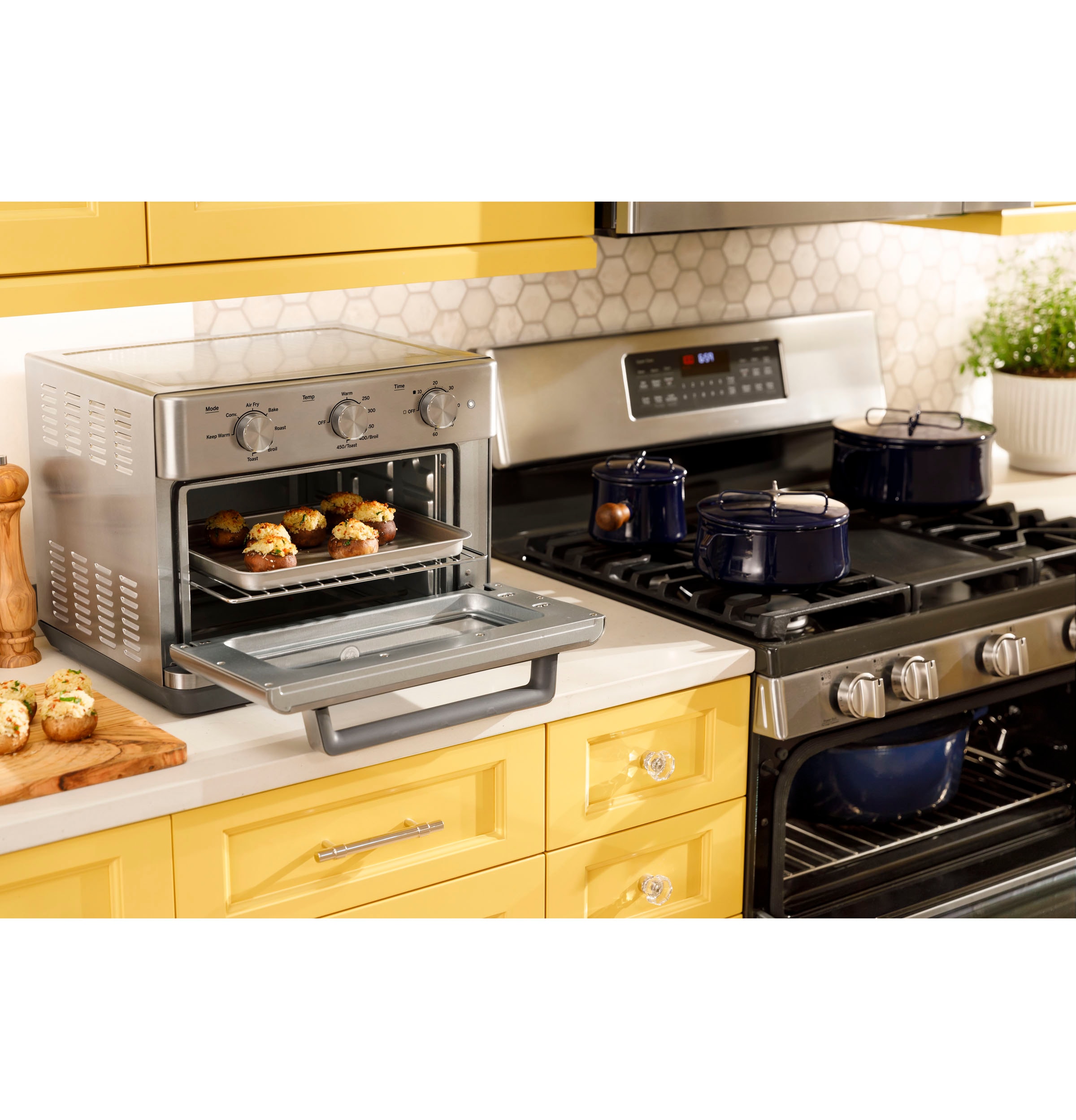 Horno tostador de convección de acero inoxidable con freidora de aire de 6 rebanadas y apagado automático
