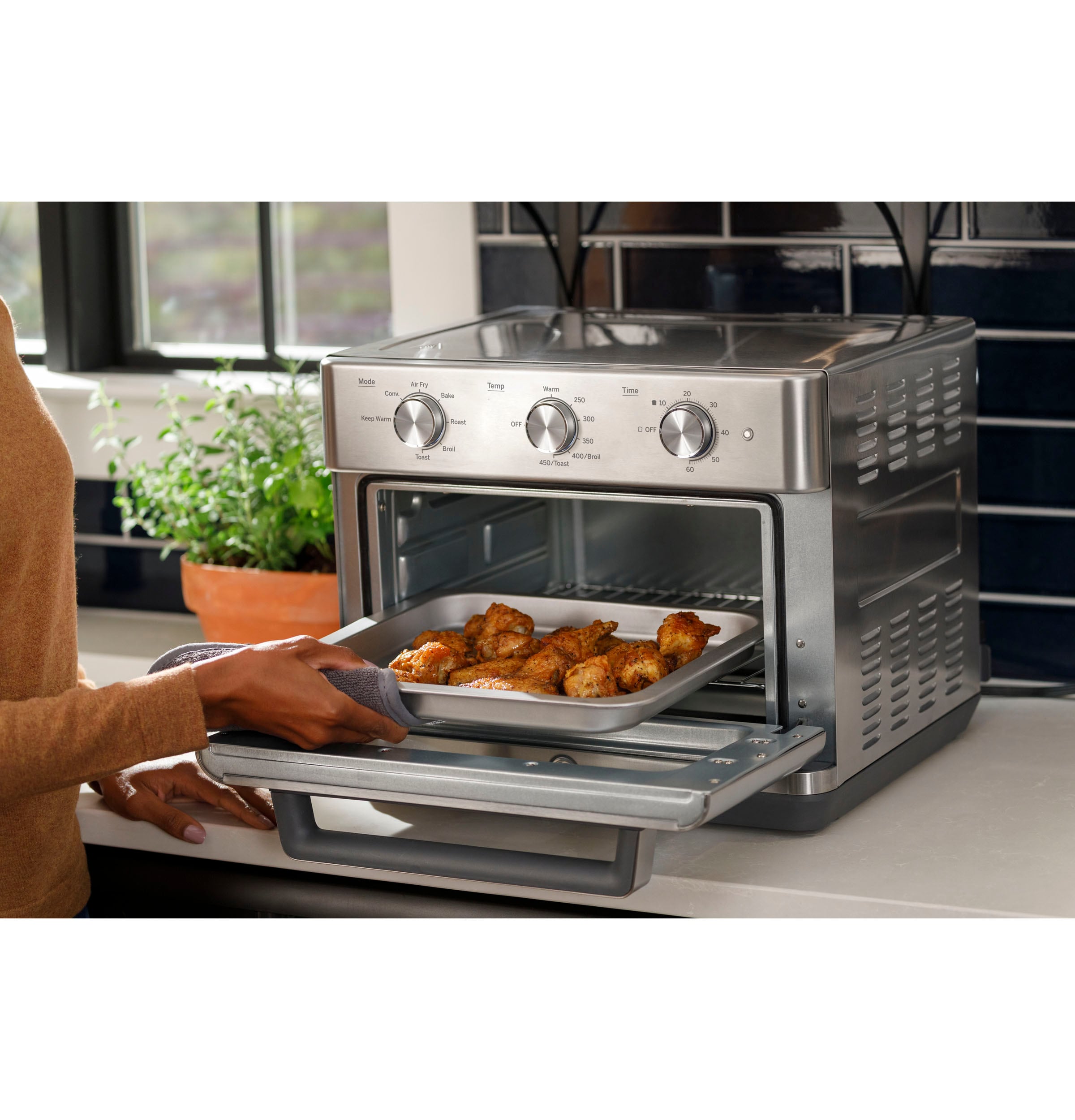 Horno tostador de convección de acero inoxidable con freidora de aire de 6 rebanadas y apagado automático
