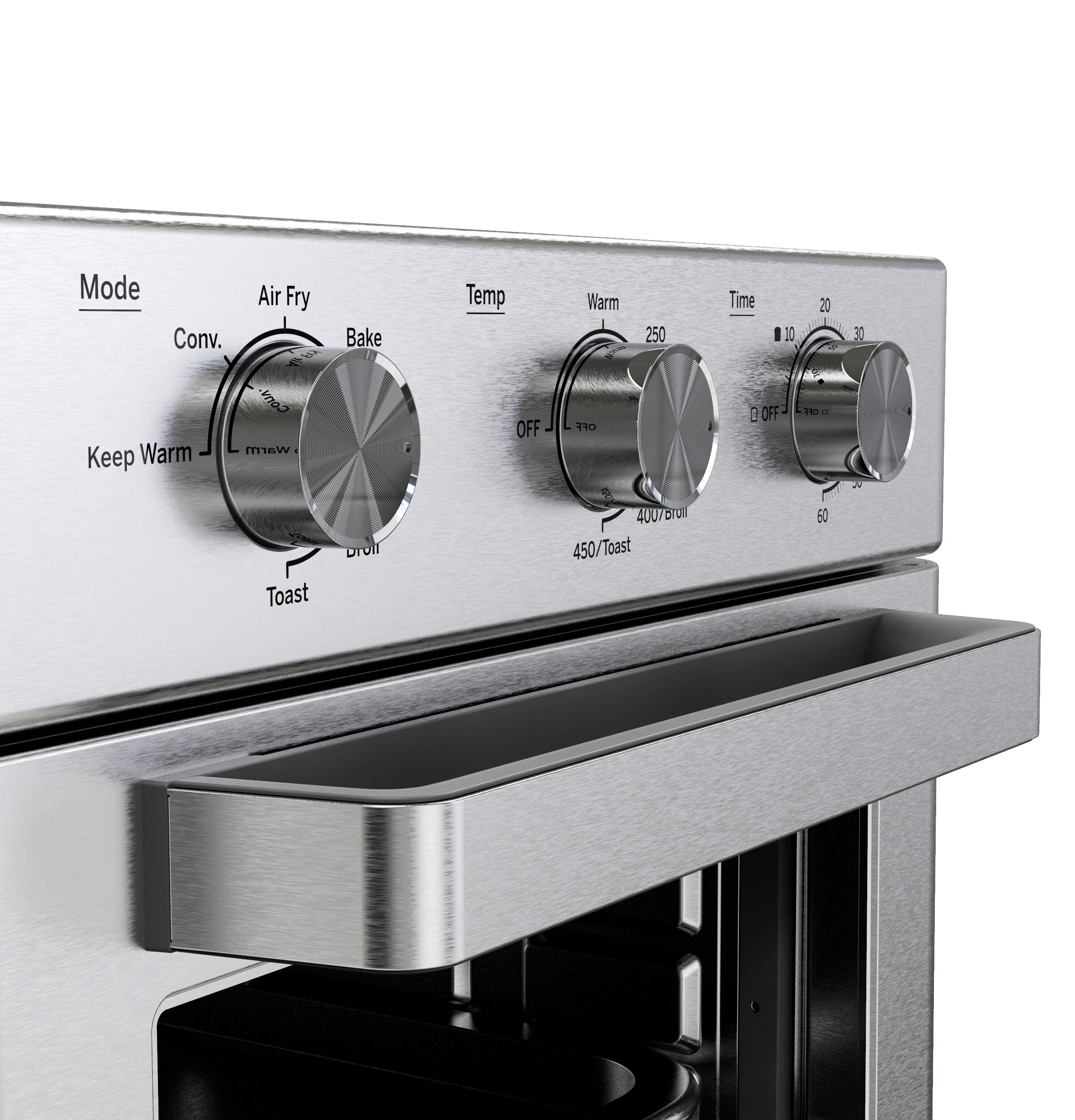 Horno tostador de convección de acero inoxidable con freidora de aire de 6 rebanadas y apagado automático