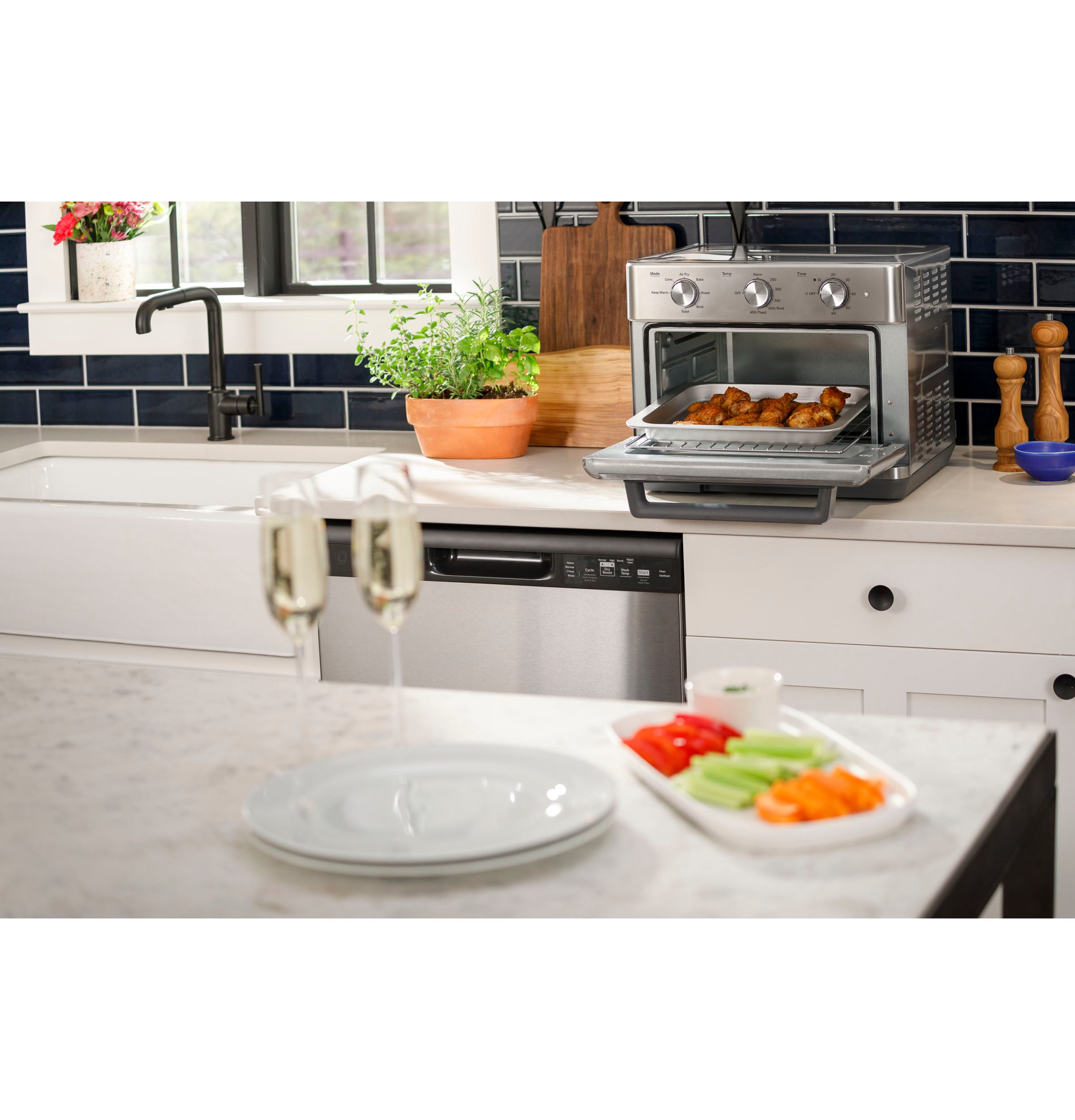 Horno tostador de convección de acero inoxidable con freidora de aire de 6 rebanadas y apagado automático