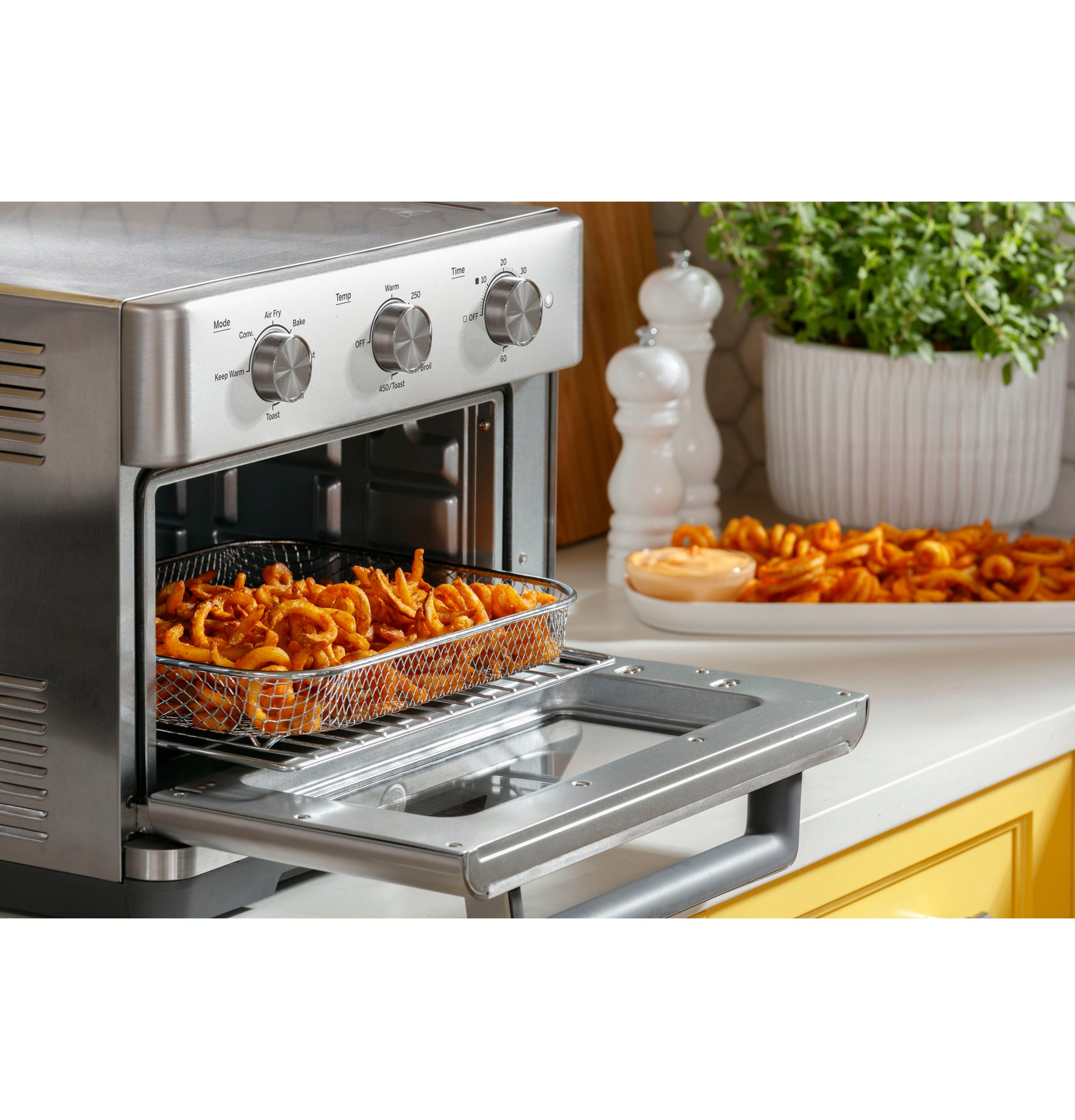 Horno tostador de convección de acero inoxidable con freidora de aire de 6 rebanadas y apagado automático