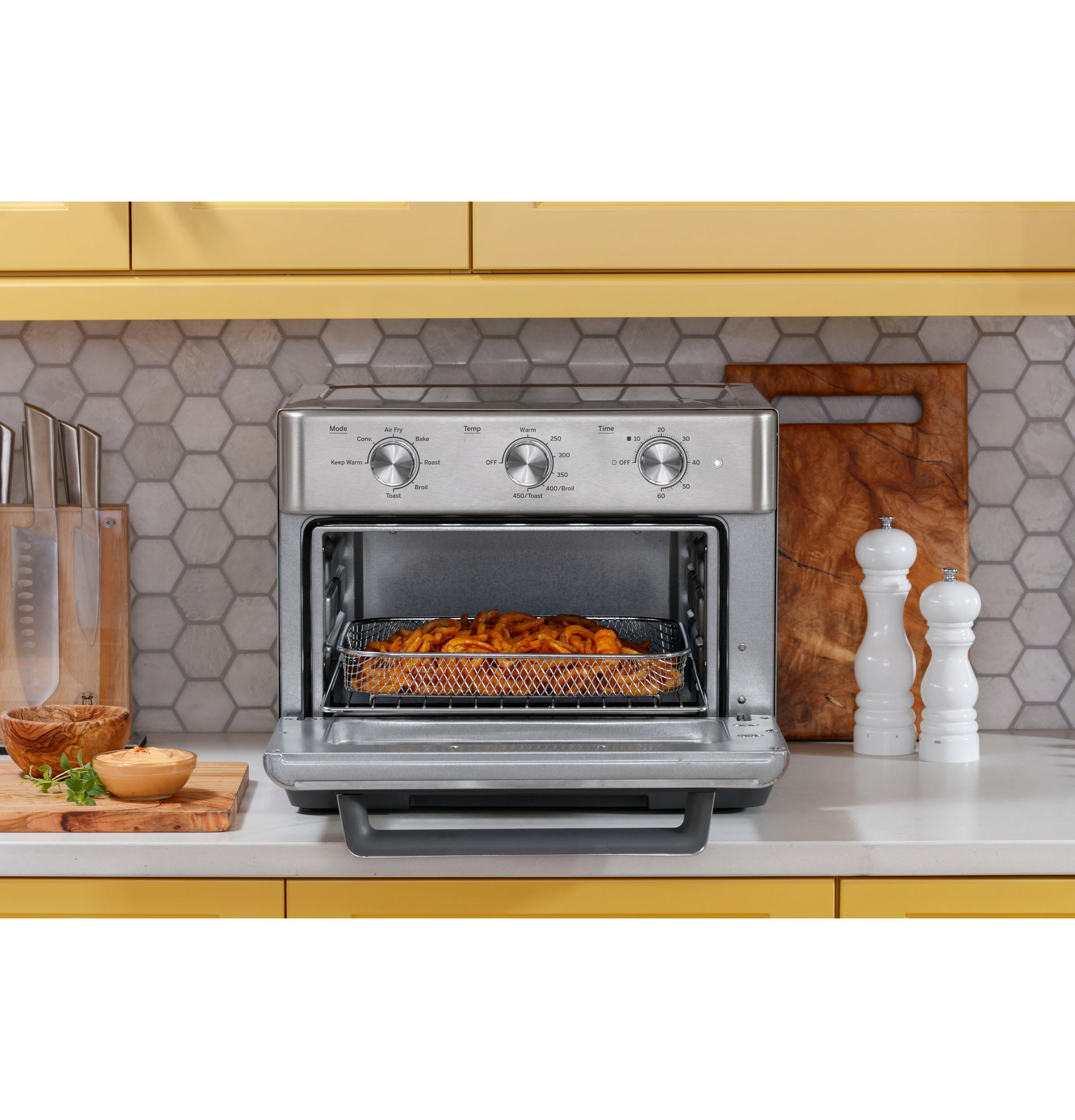 Horno tostador de convección de acero inoxidable con freidora de aire de 6 rebanadas y apagado automático