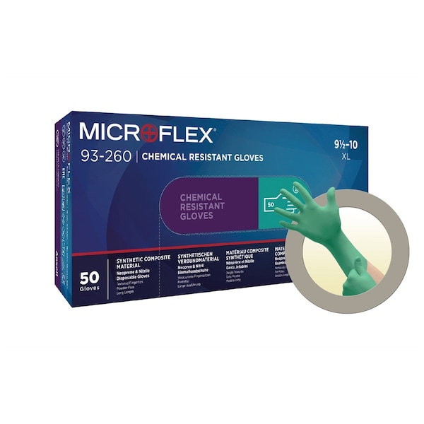 Guantes Resistentes a Químicos Ansell de 11", Neopreno/Nitrilo, L, 50 piezas - MFX93260RP090-ESTUCHE