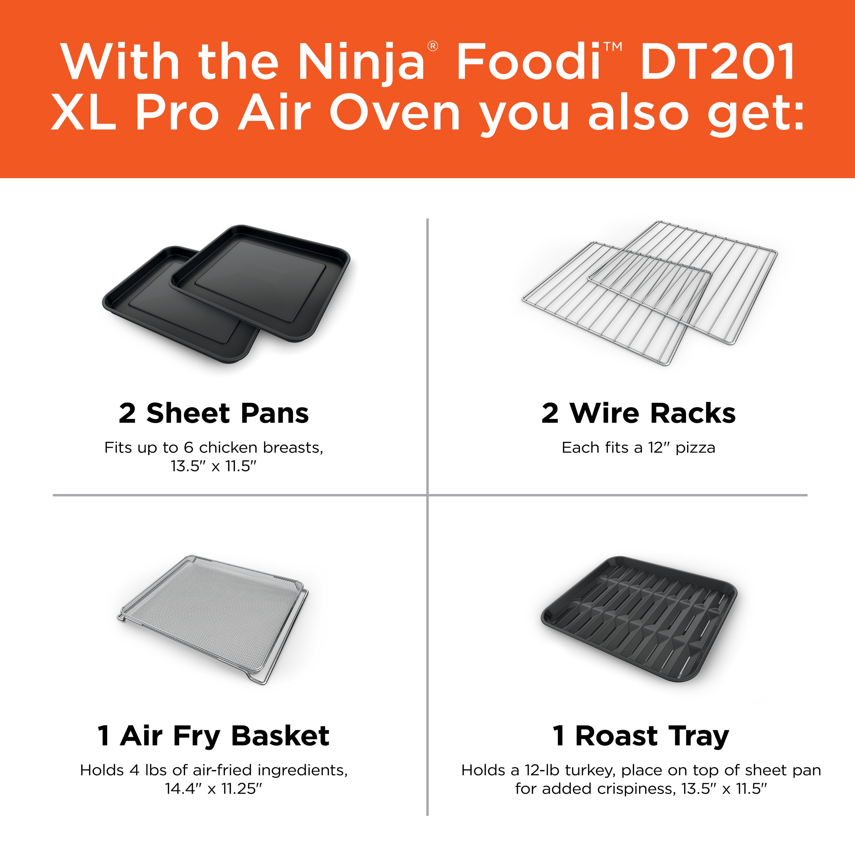 Horno tostador de convección de acero inoxidable de 6 rebanadas Ninja Foodi 10 en 1 XL Pro con apagado automático DT201.