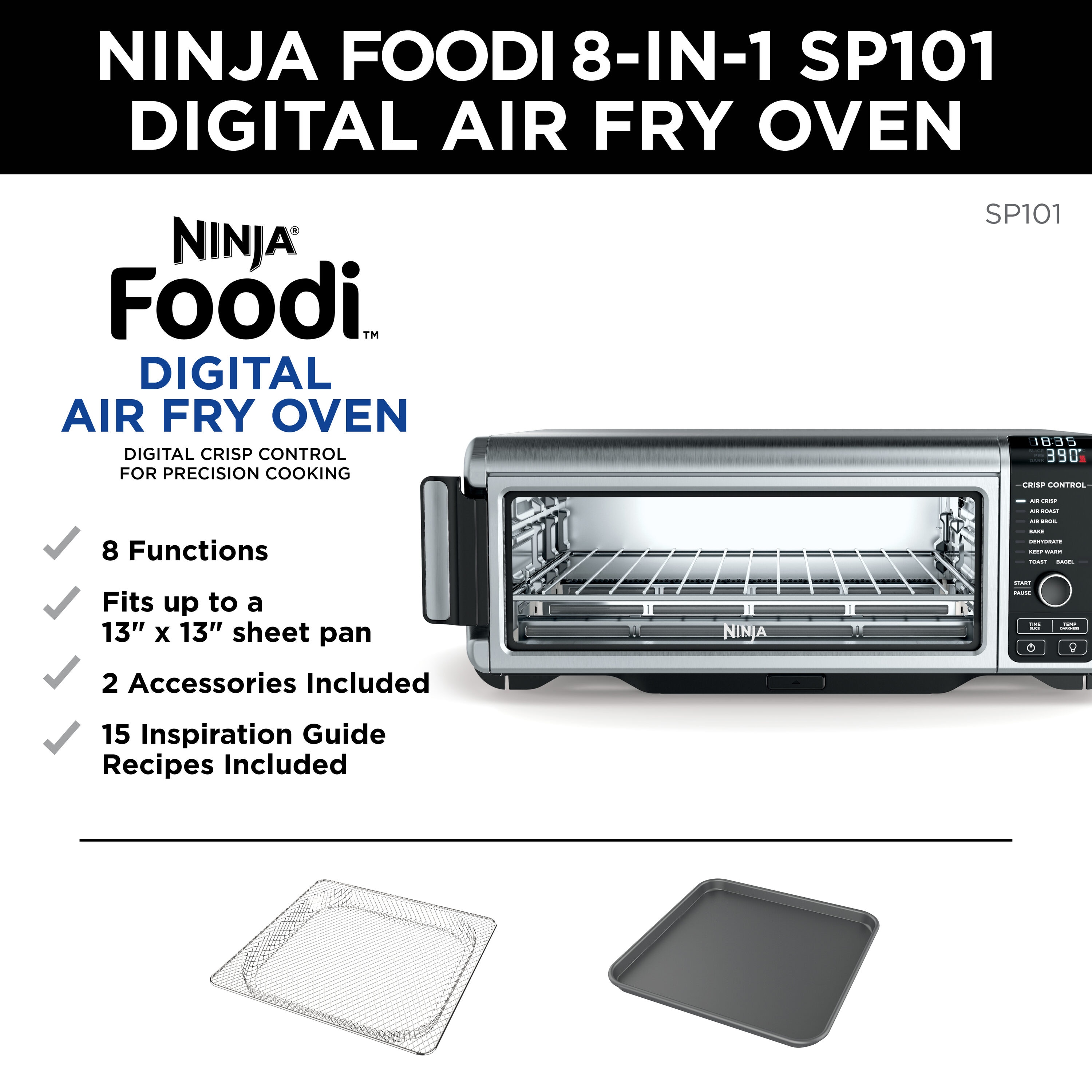 Horno Tostador de Convección Negro Ninja Foodi de 9 Rebanadas con Apagado Automático SP101