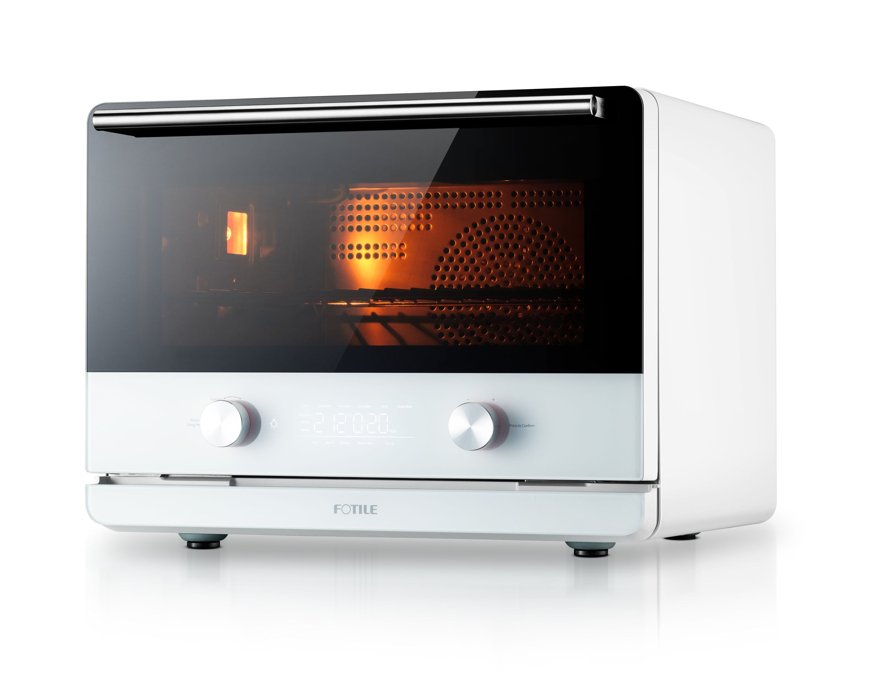 Freidora de aire, vapor y deshidratadora ChefCubii 4 en 1 de FOTILE para 6 rebanadas en blanco con horno tostador de convección y apagado automático HYZK26-E1.