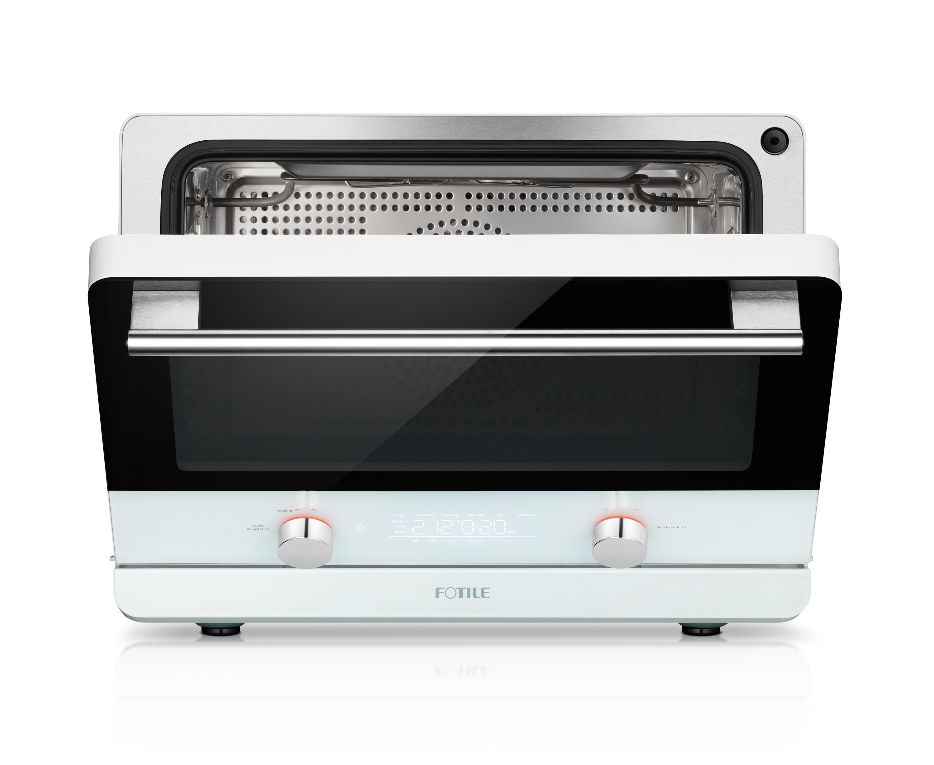 Freidora de aire, vapor y deshidratadora ChefCubii 4 en 1 de FOTILE para 6 rebanadas en blanco con horno tostador de convección y apagado automático HYZK26-E1.