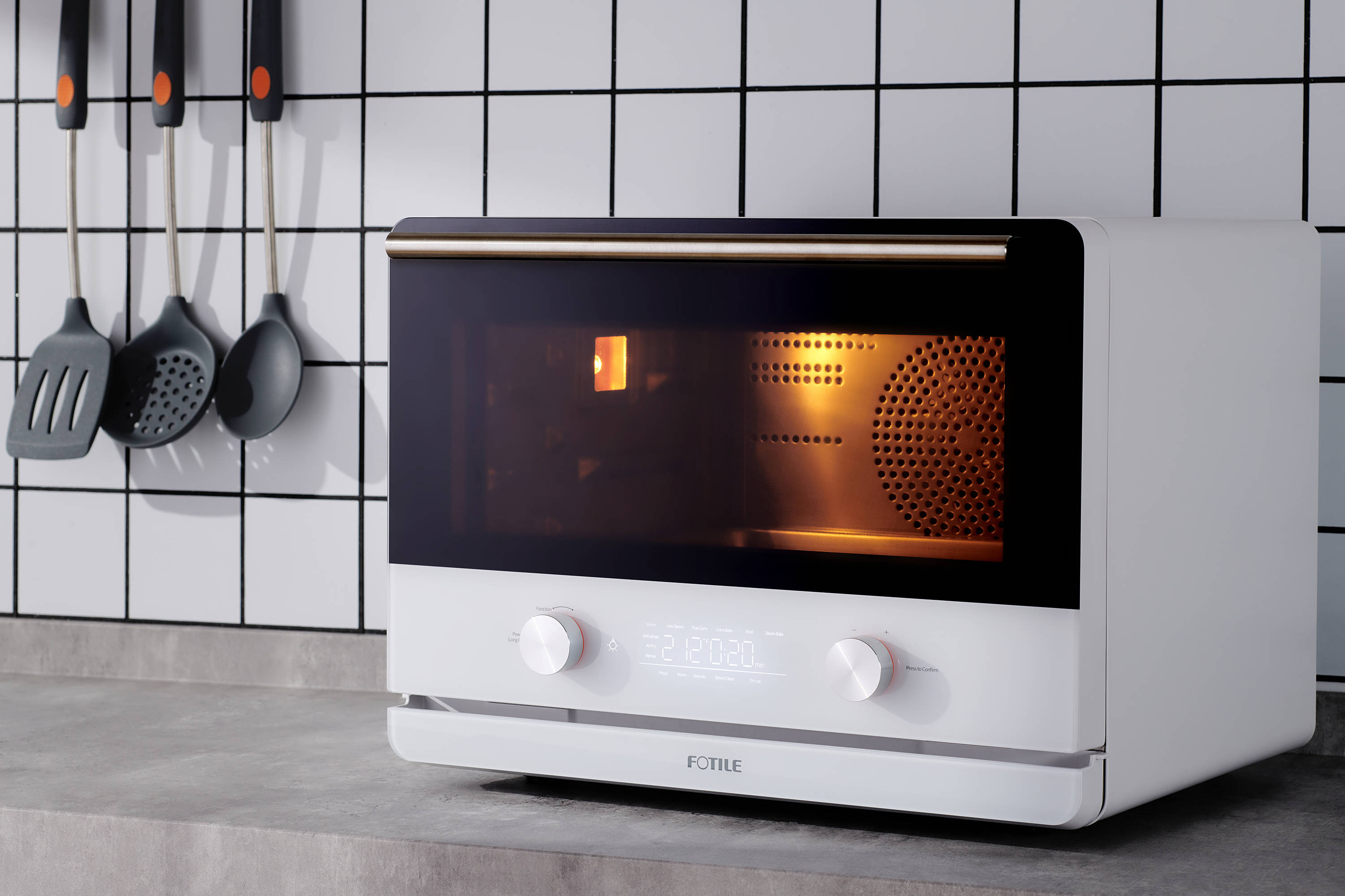 Freidora de aire, vapor y deshidratadora ChefCubii 4 en 1 de FOTILE para 6 rebanadas en blanco con horno tostador de convección y apagado automático HYZK26-E1.