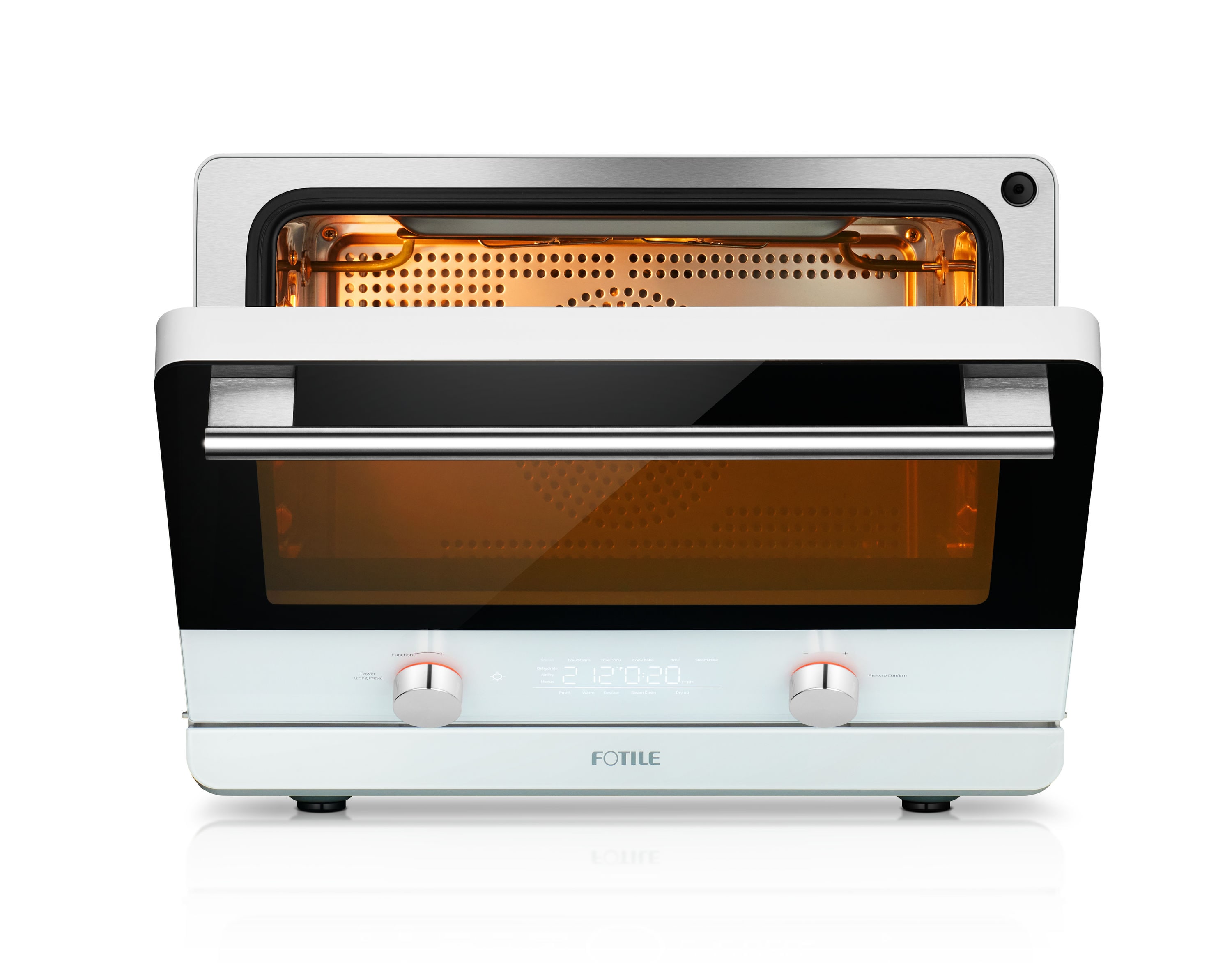 Freidora de aire, vapor y deshidratadora ChefCubii 4 en 1 de FOTILE para 6 rebanadas en blanco con horno tostador de convección y apagado automático HYZK26-E1.