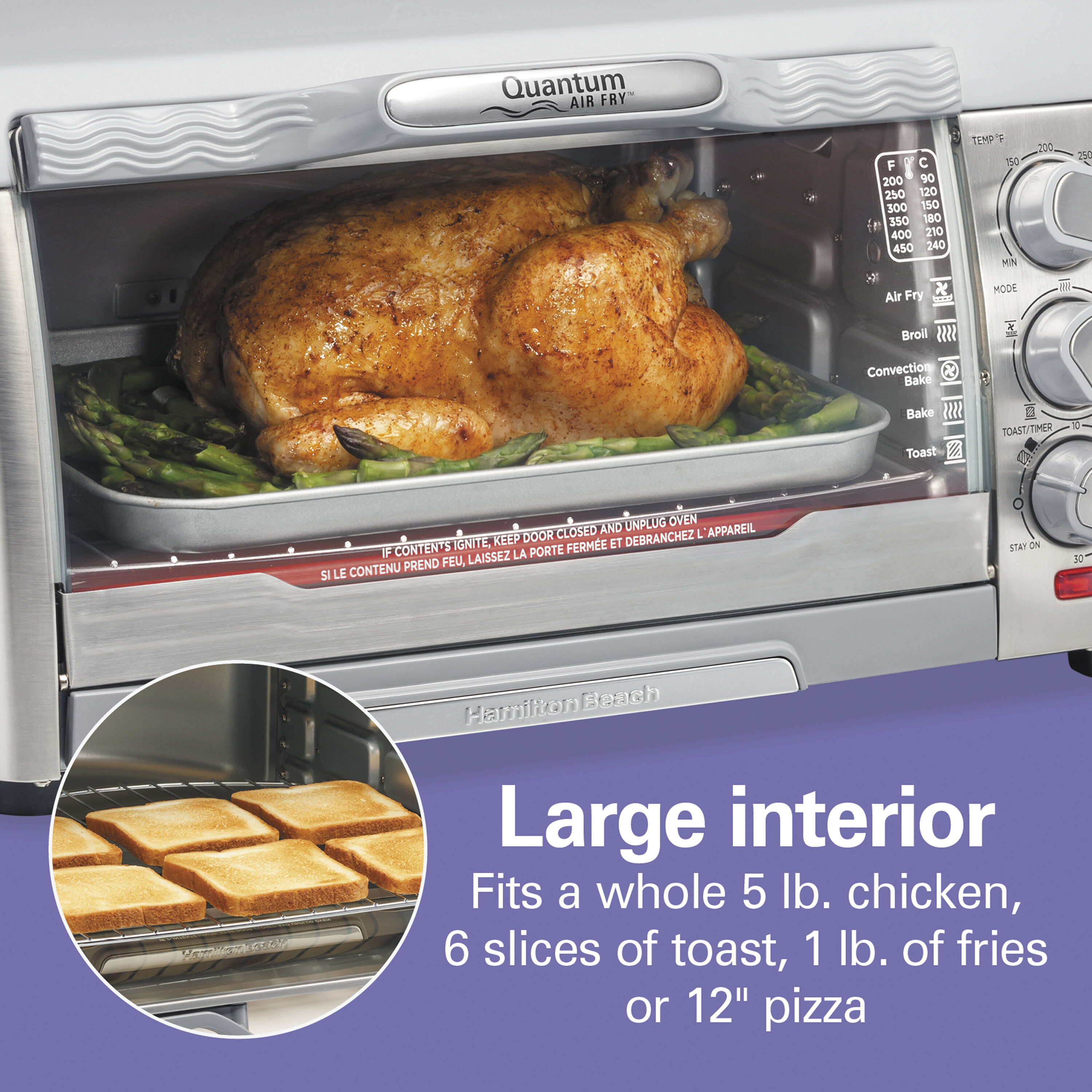 Horno Tostador de Convección de Acero Inoxidable de 6 Rebanadas con Apagado Automático - Hamilton Beach Quantum 31350G
