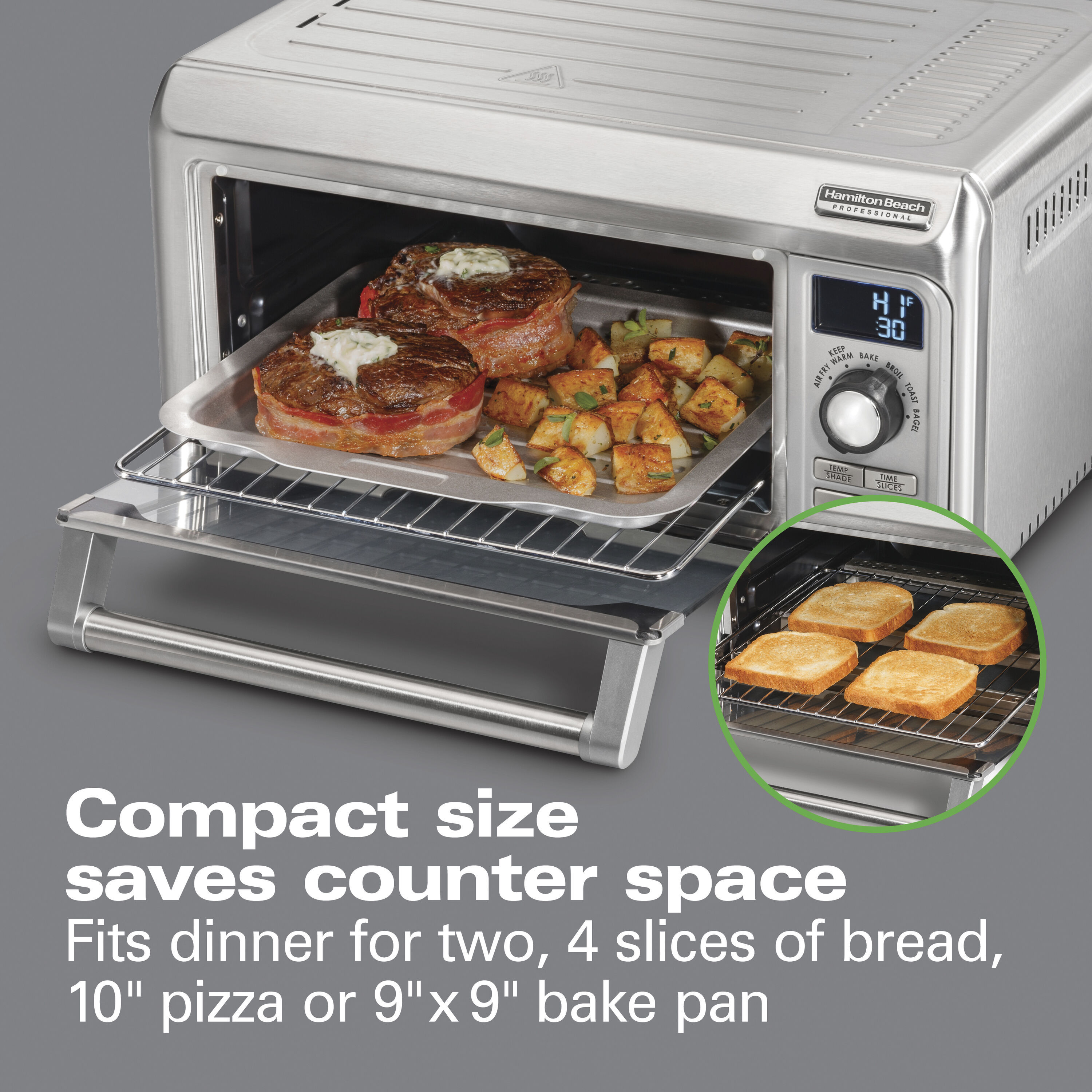 Horno Tostador de Convección de Acero Inoxidable Hamilton Beach Professional de 4 Rebanadas con Apagado Automático 31241