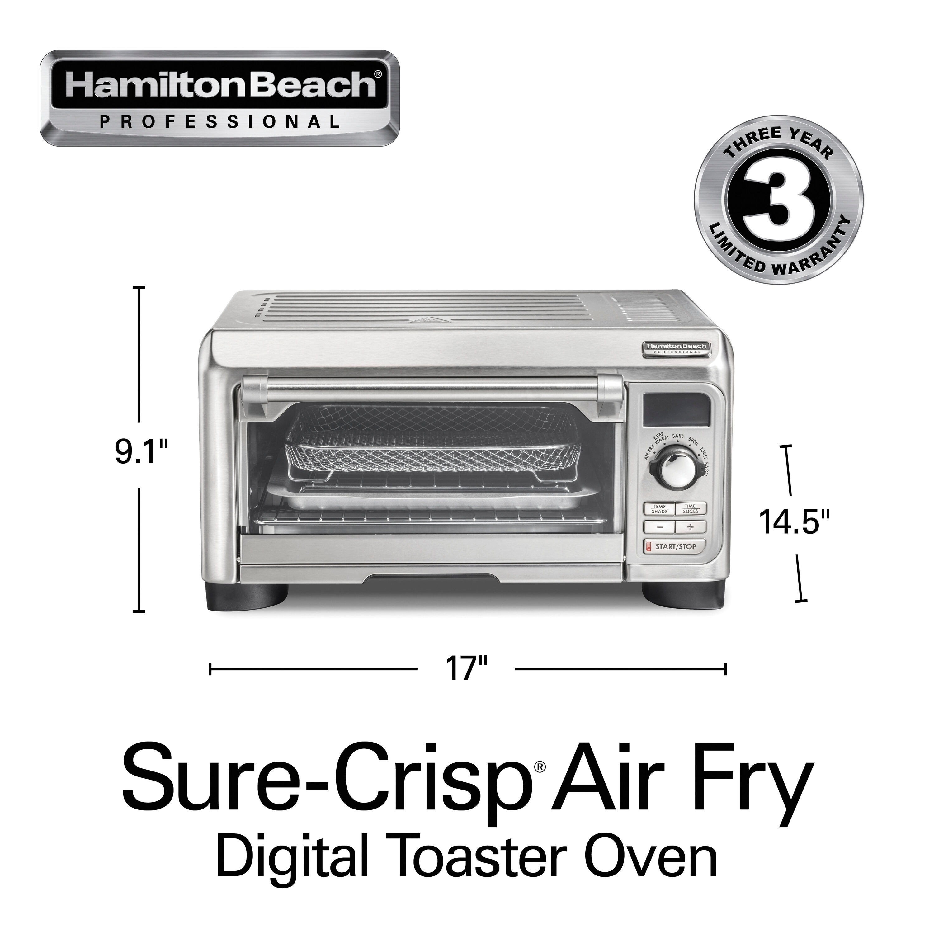 Horno Tostador de Convección de Acero Inoxidable Hamilton Beach Professional de 4 Rebanadas con Apagado Automático 31241
