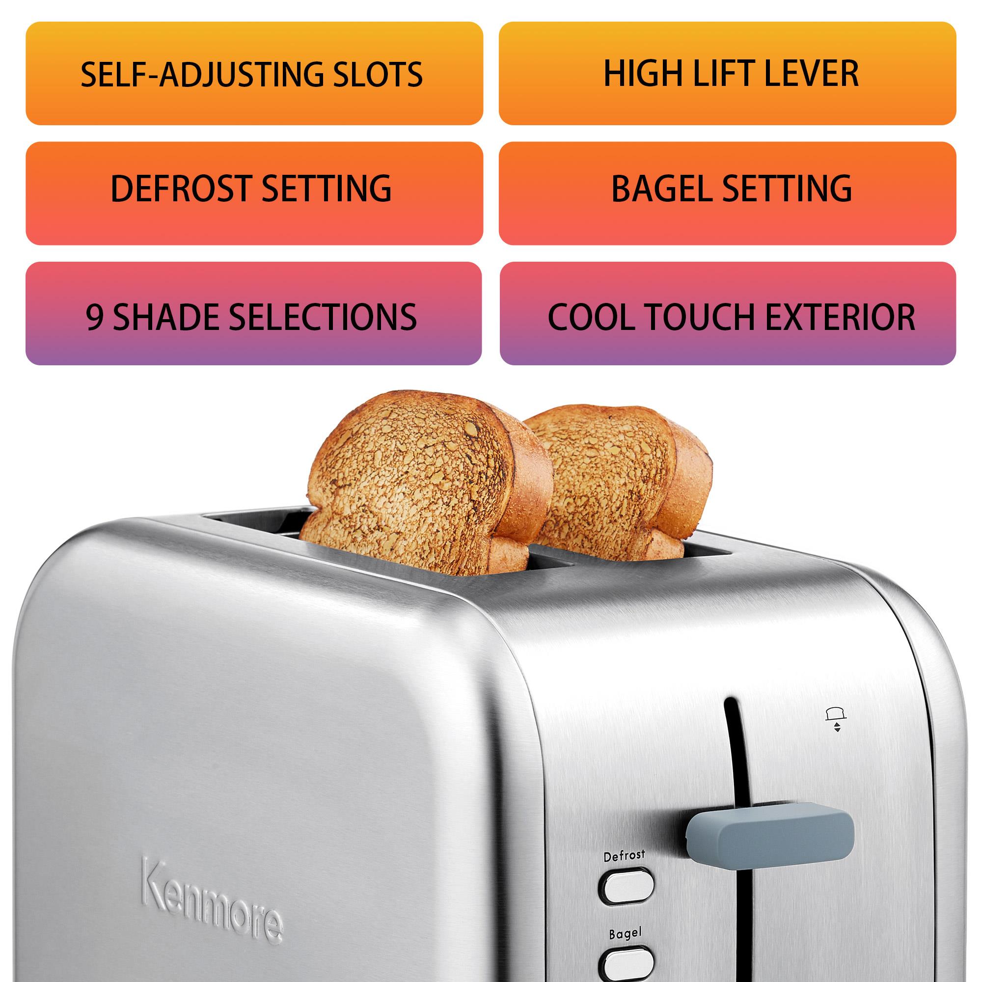 Tostador de 2 rebanadas de acero inoxidable Kenmore con ranuras extra anchas y 9 niveles de tostado