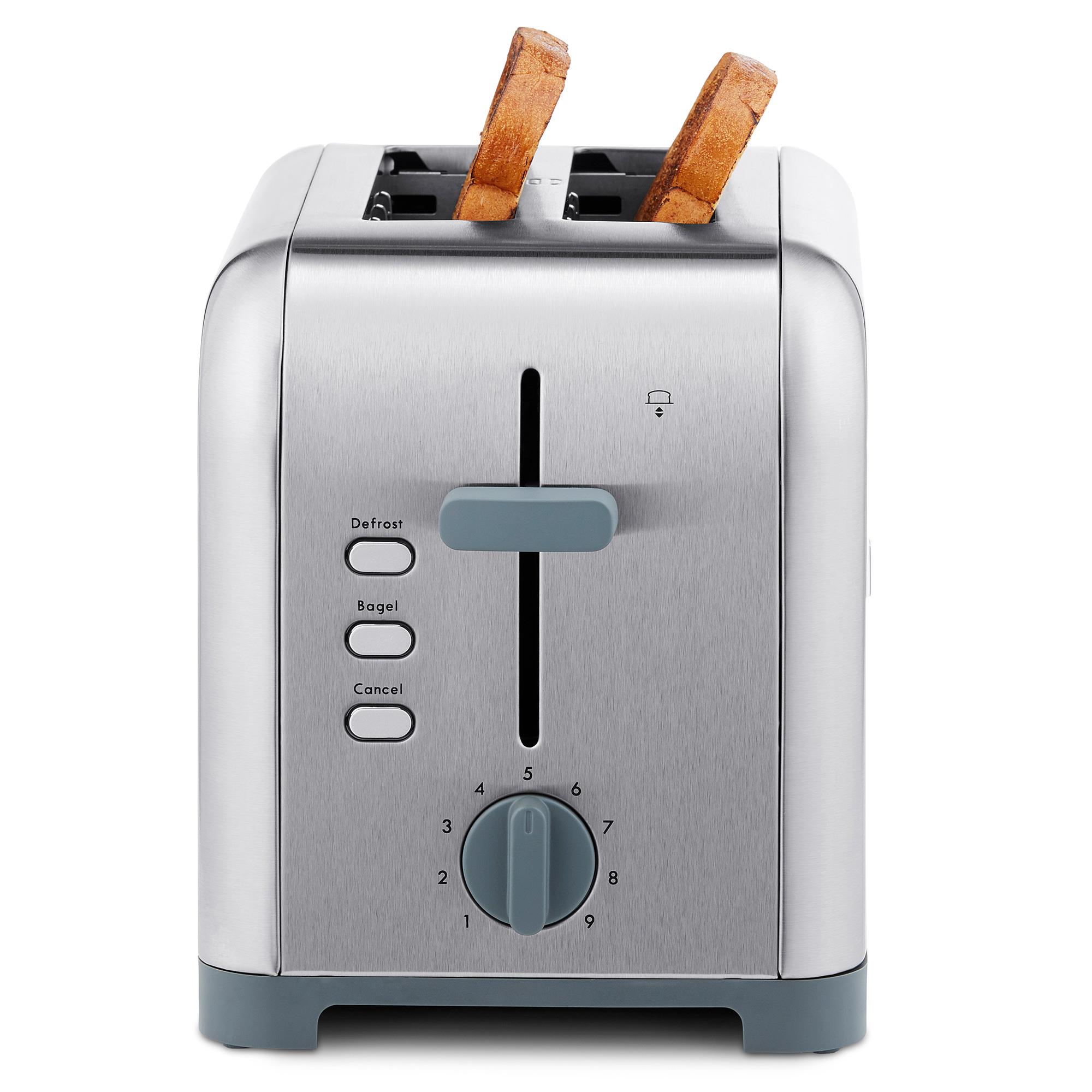 Tostador de 2 rebanadas de acero inoxidable Kenmore con ranuras extra anchas y 9 niveles de tostado