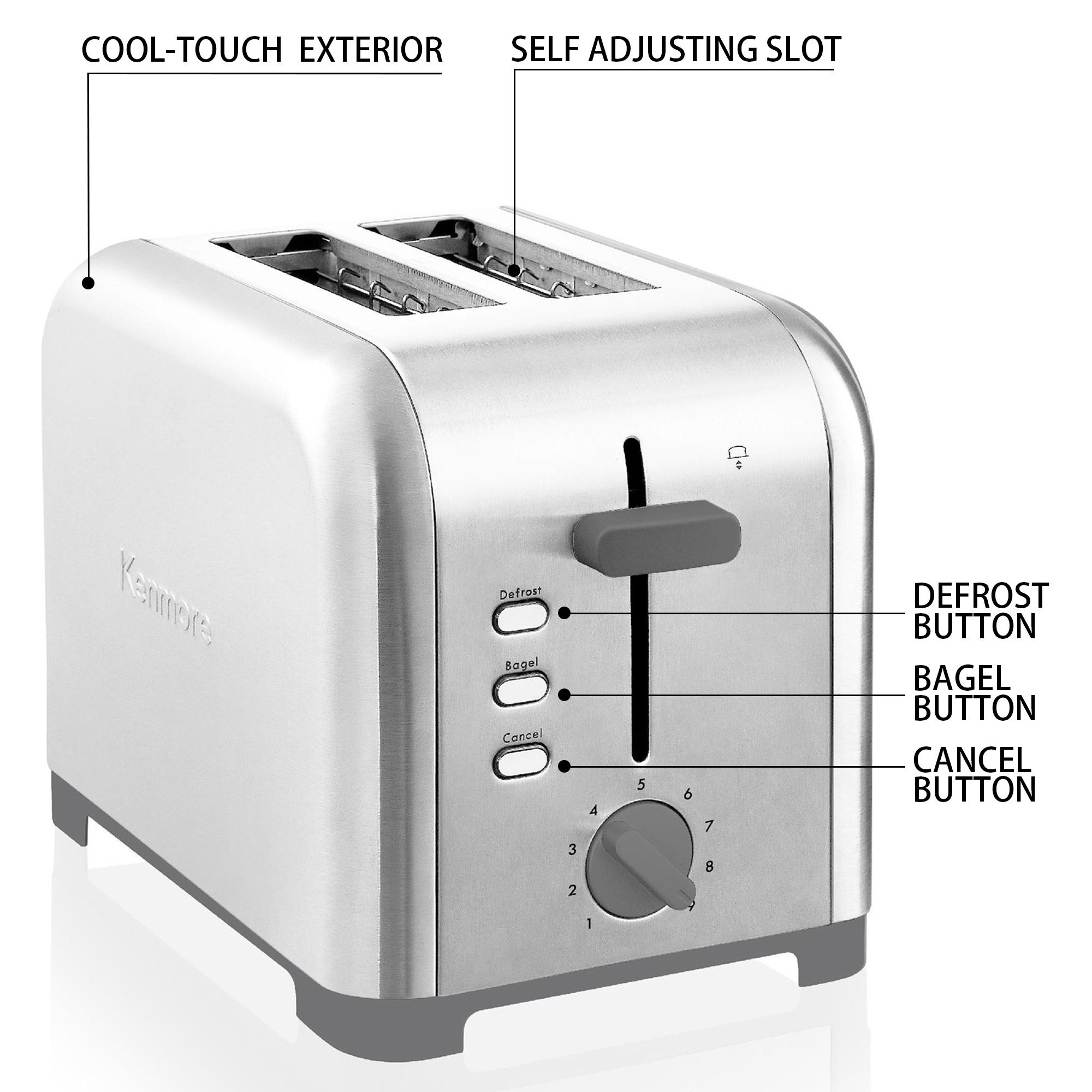 Tostador de 2 rebanadas de acero inoxidable Kenmore con ranuras extra anchas y 9 niveles de tostado