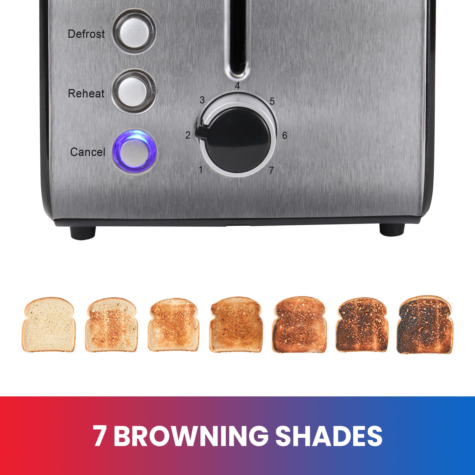 Tostador de 2 rebanadas de acero inoxidable Total Chef Koolatron con ranuras extras anchas y 7 niveles de tostado