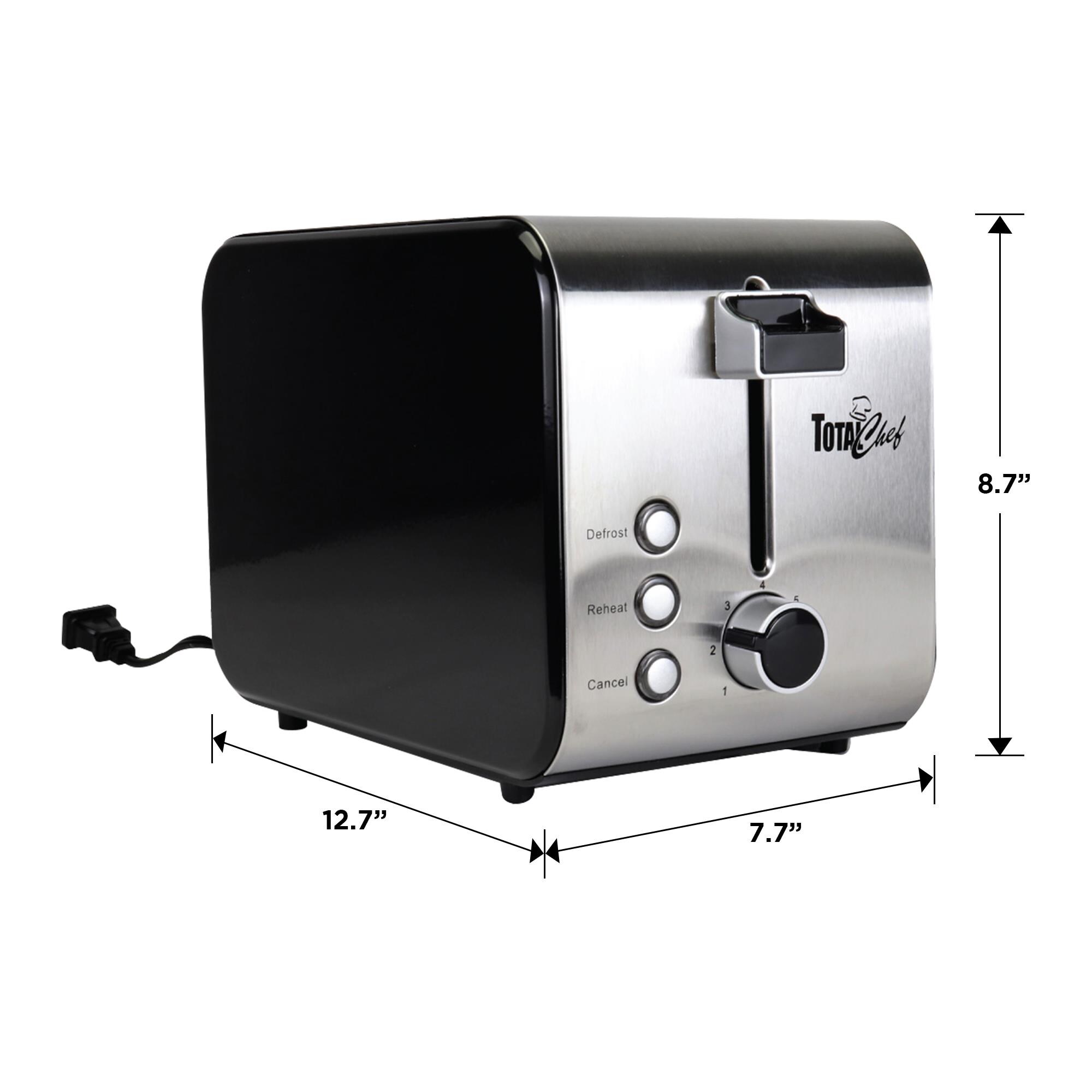 Tostador de 2 rebanadas de acero inoxidable Total Chef Koolatron con ranuras extras anchas y 7 niveles de tostado