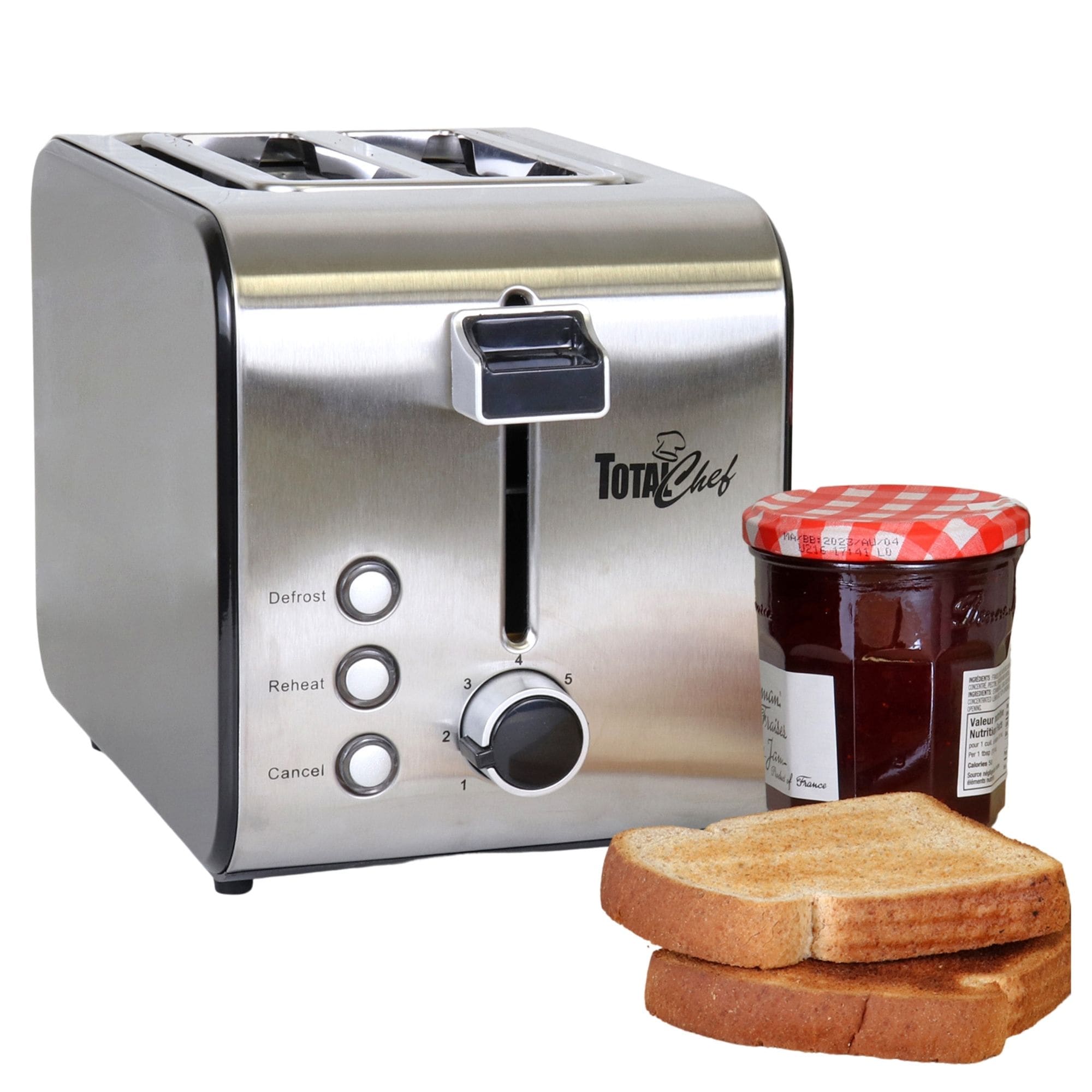 Tostador de 2 rebanadas de acero inoxidable Total Chef Koolatron con ranuras extras anchas y 7 niveles de tostado