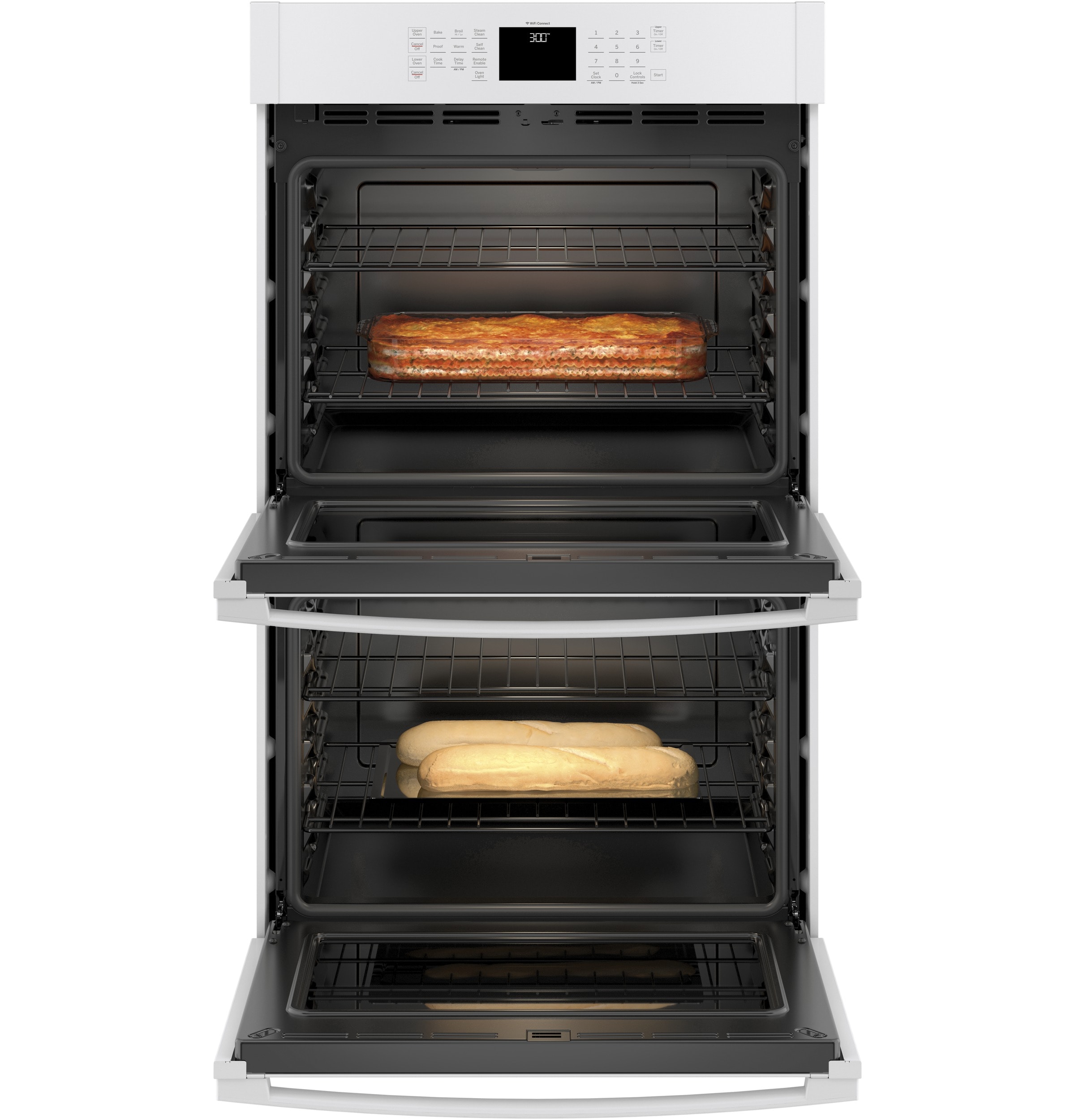 Horno de pared eléctrico doble de 30 pulgadas compatible con tecnología inteligente y limpieza automática + al vapor (blanco) JTD3000DNWW
