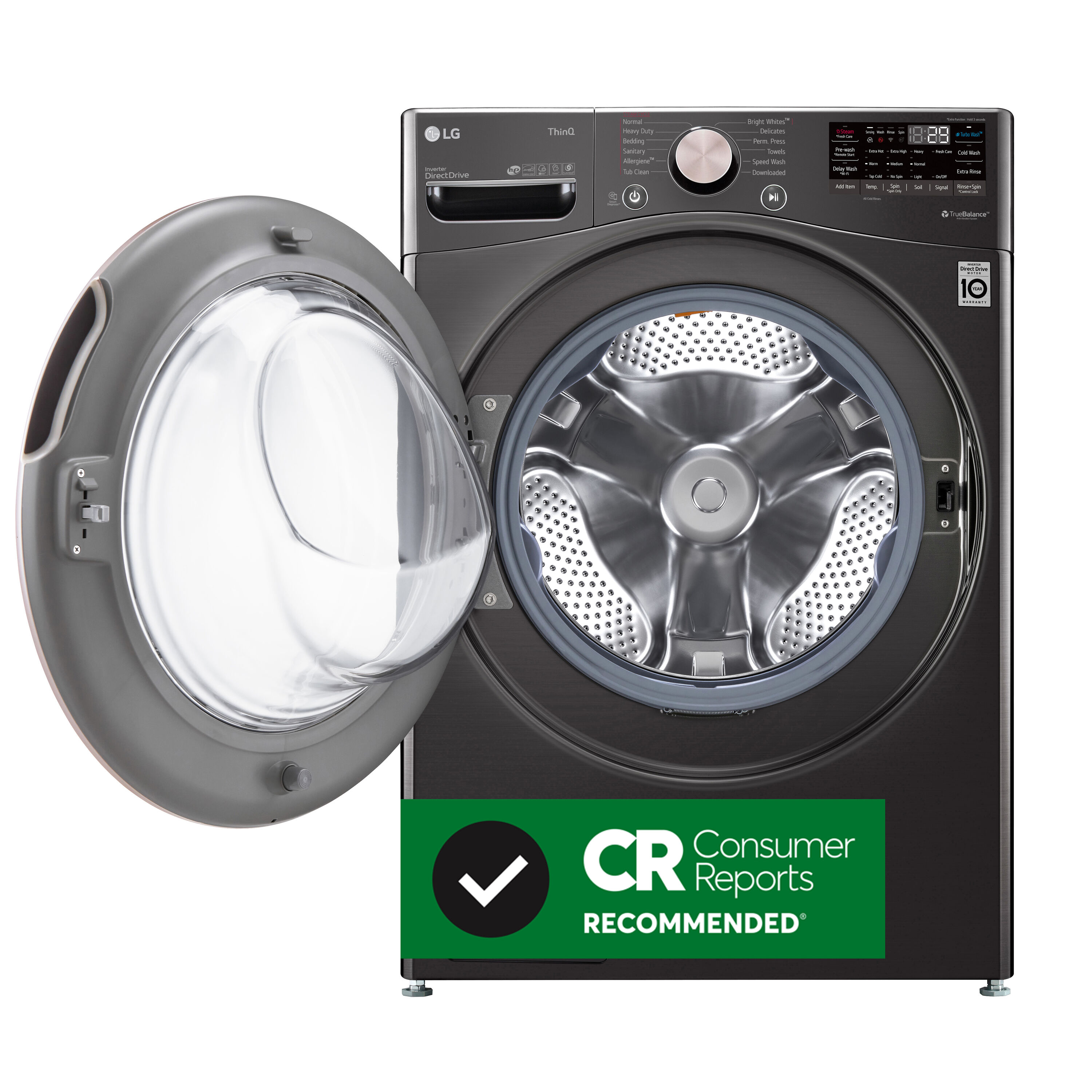 Lavadora LG TurboWash 360 de carga frontal inteligente apilable de alta eficiencia de 4.5 pies cúbicos con ciclo de vapor (Negro Acero) ENERGY STAR WM4000HBA