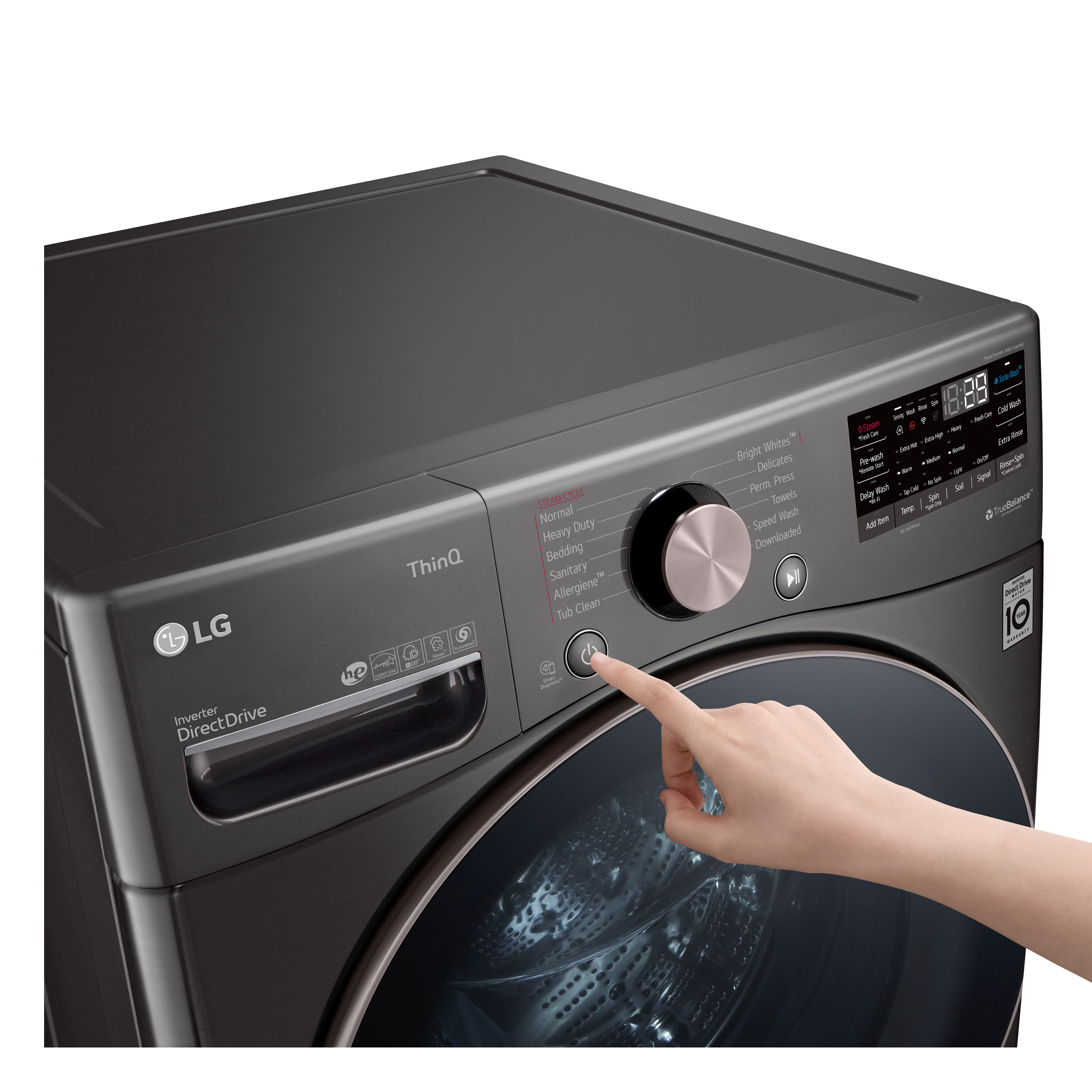 Lavadora LG TurboWash 360 de carga frontal inteligente apilable de alta eficiencia de 4.5 pies cúbicos con ciclo de vapor (Negro Acero) ENERGY STAR WM4000HBA
