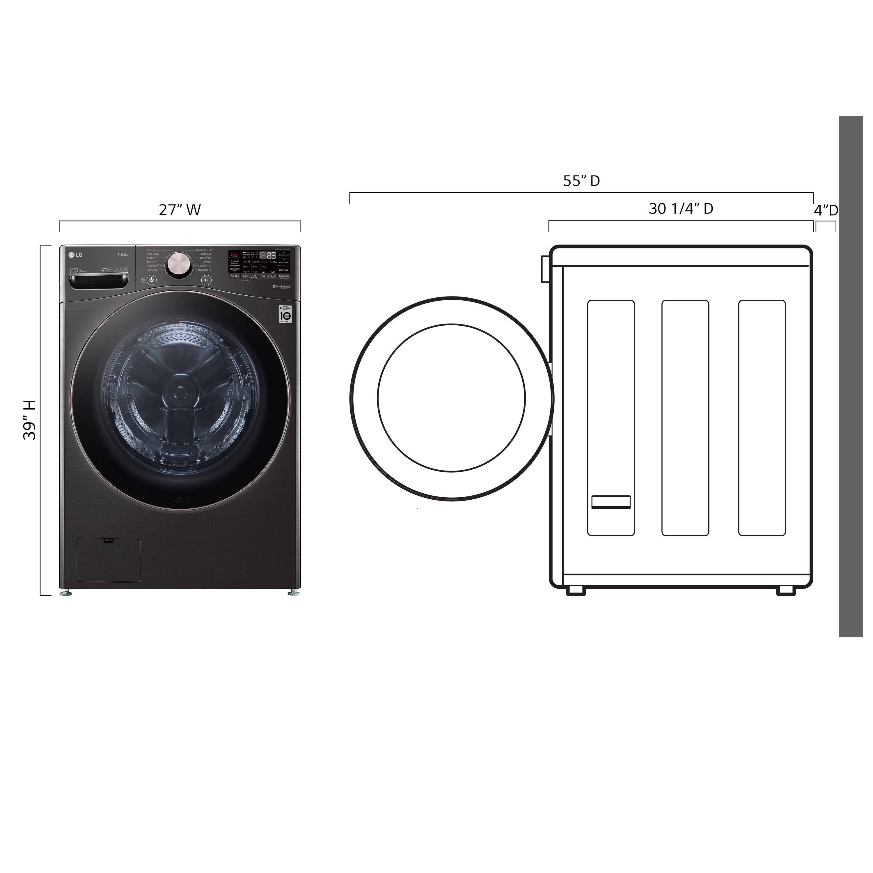Lavadora LG TurboWash 360 de carga frontal inteligente apilable de alta eficiencia de 4.5 pies cúbicos con ciclo de vapor (Negro Acero) ENERGY STAR WM4000HBA