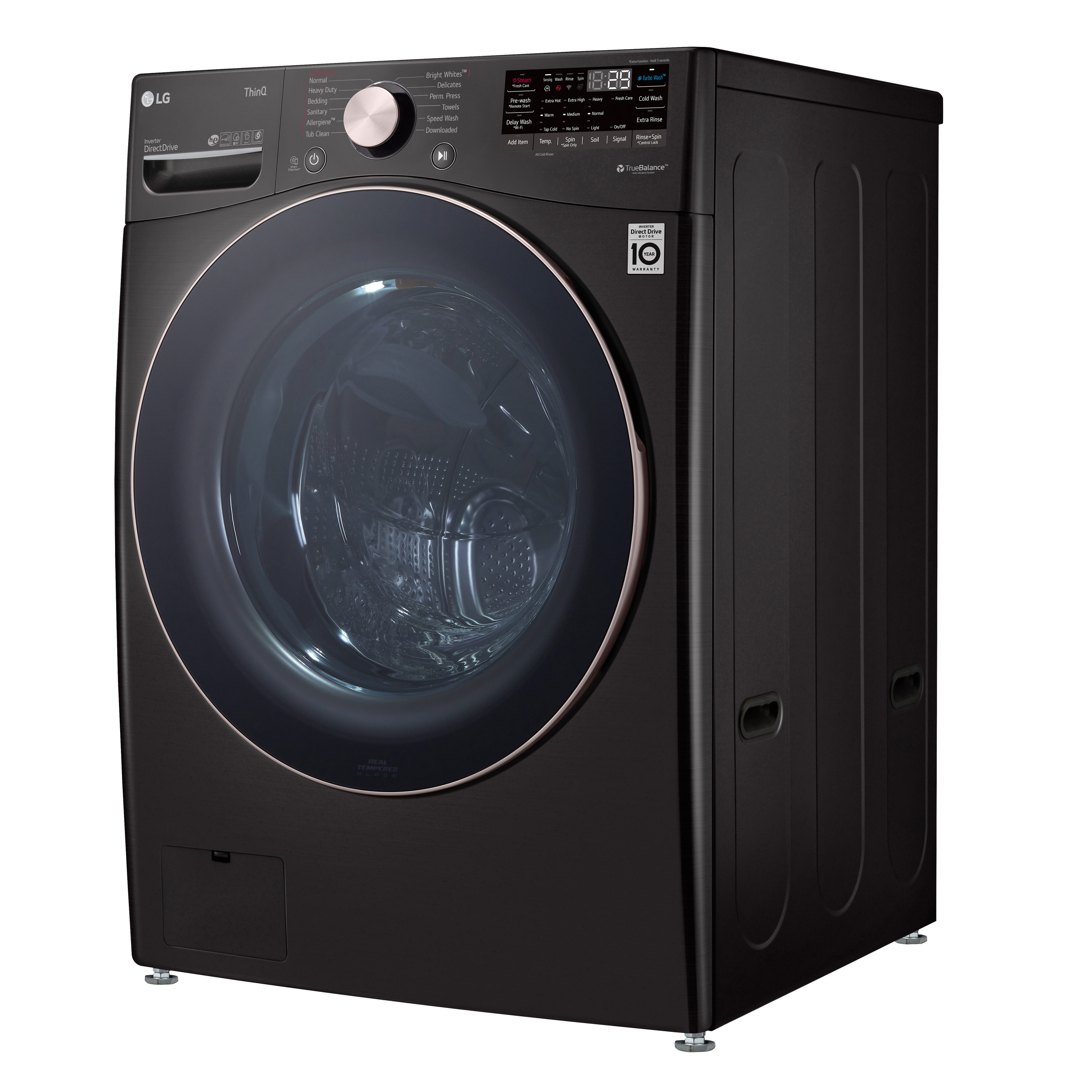 Lavadora LG TurboWash 360 de carga frontal inteligente apilable de alta eficiencia de 4.5 pies cúbicos con ciclo de vapor (Negro Acero) ENERGY STAR WM4000HBA