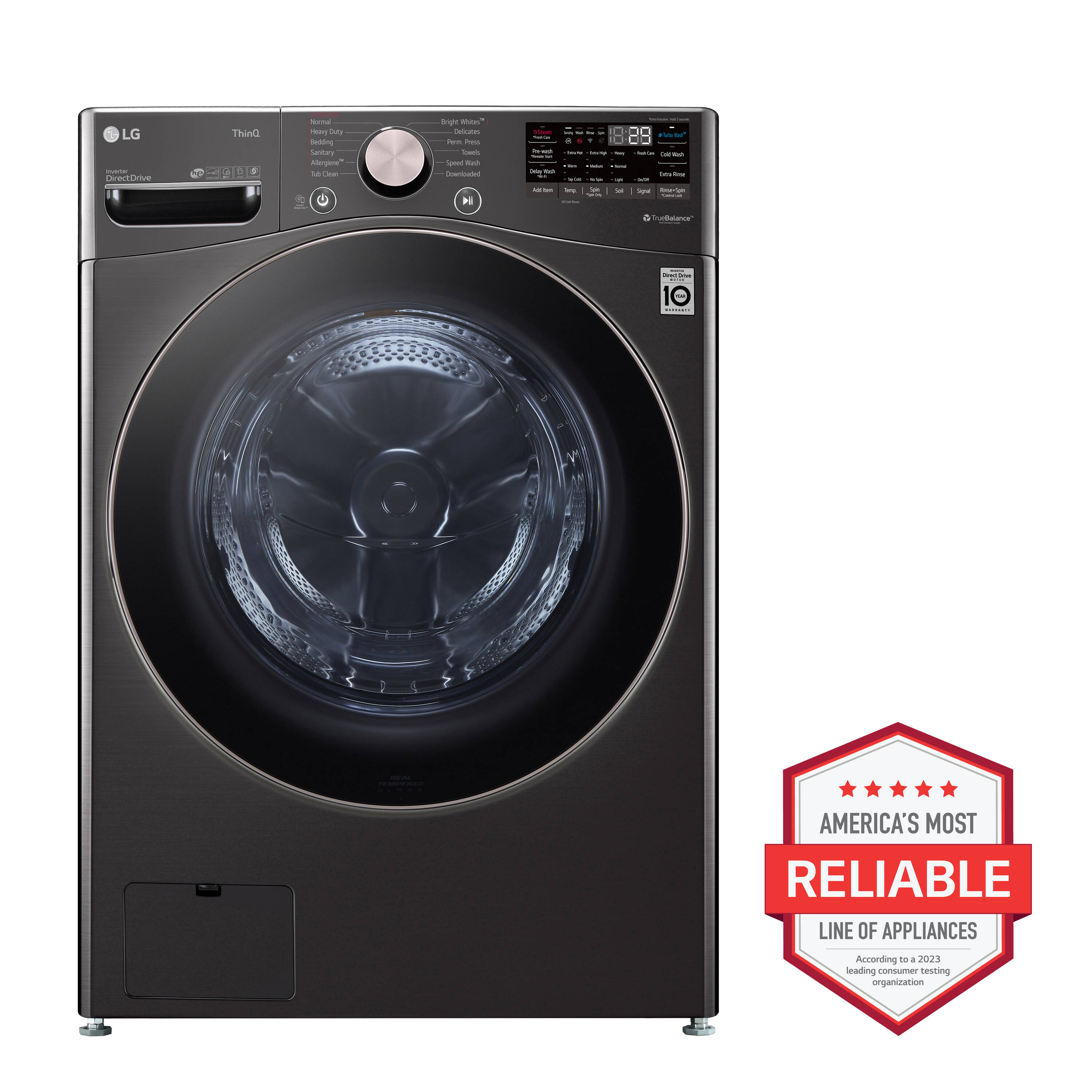 Lavadora LG TurboWash 360 de carga frontal inteligente apilable de alta eficiencia de 4.5 pies cúbicos con ciclo de vapor (Negro Acero) ENERGY STAR WM4000HBA