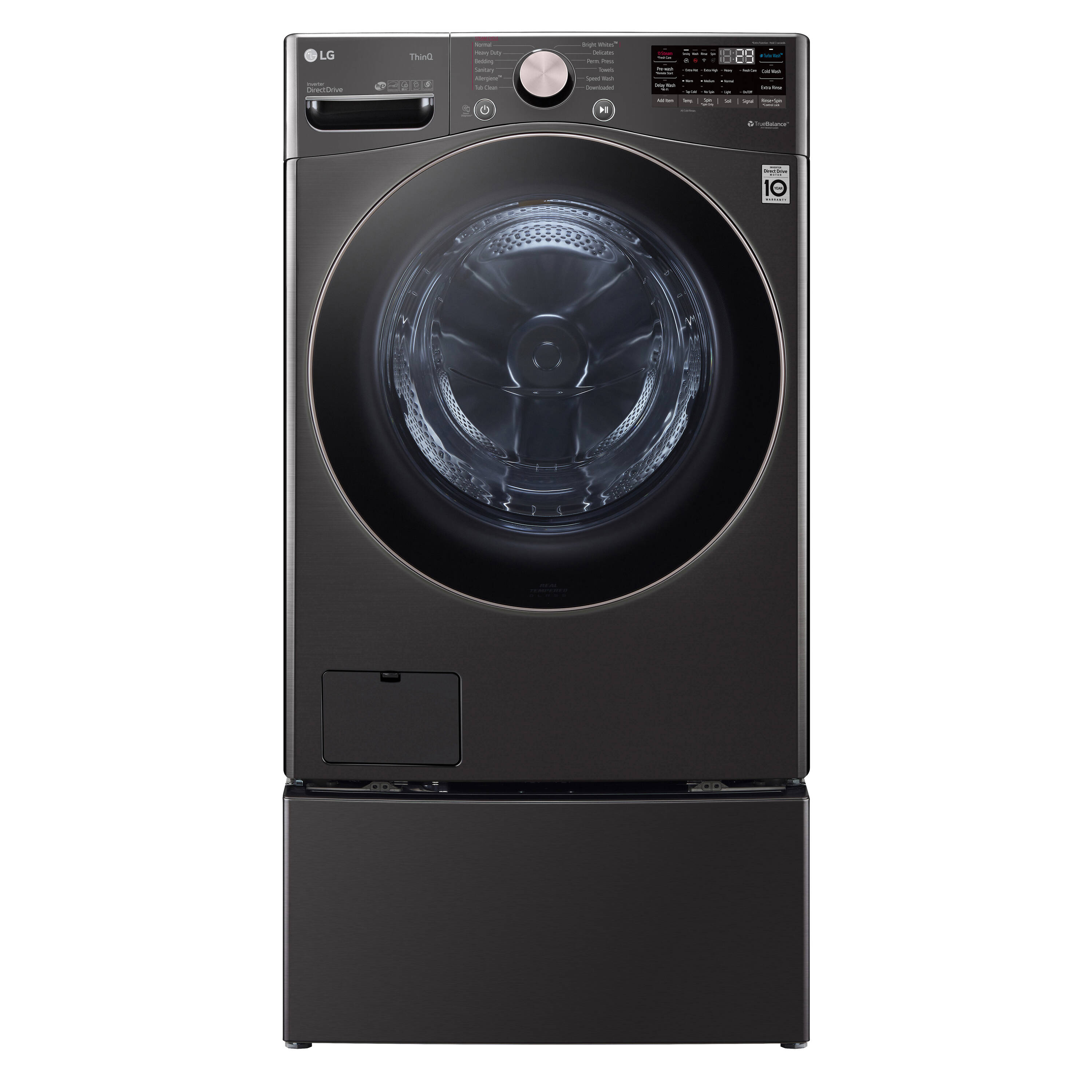 Lavadora LG TurboWash 360 de carga frontal inteligente apilable de alta eficiencia de 4.5 pies cúbicos con ciclo de vapor (Negro Acero) ENERGY STAR WM4000HBA
