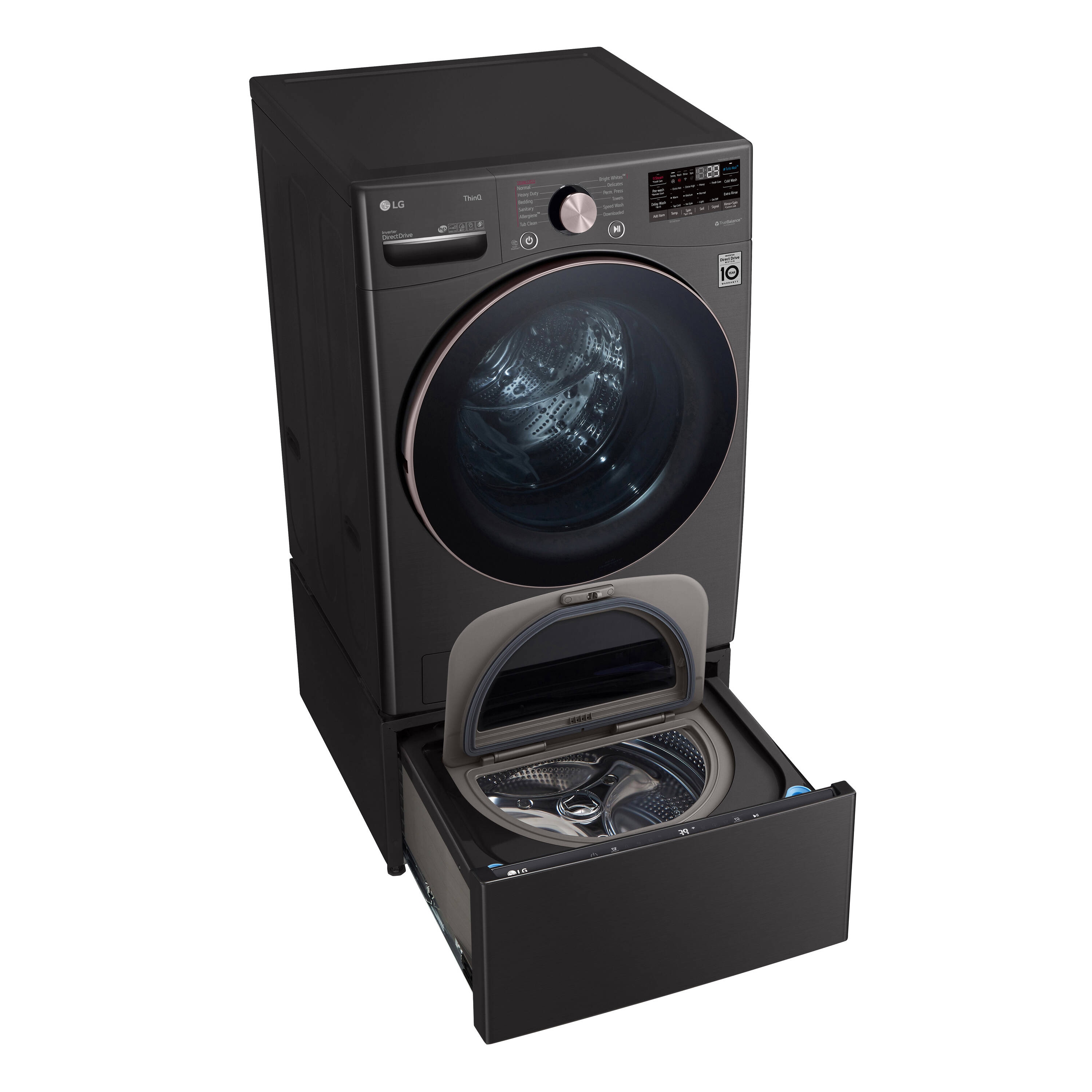 Lavadora LG TurboWash 360 de carga frontal inteligente apilable de alta eficiencia de 4.5 pies cúbicos con ciclo de vapor (Negro Acero) ENERGY STAR WM4000HBA