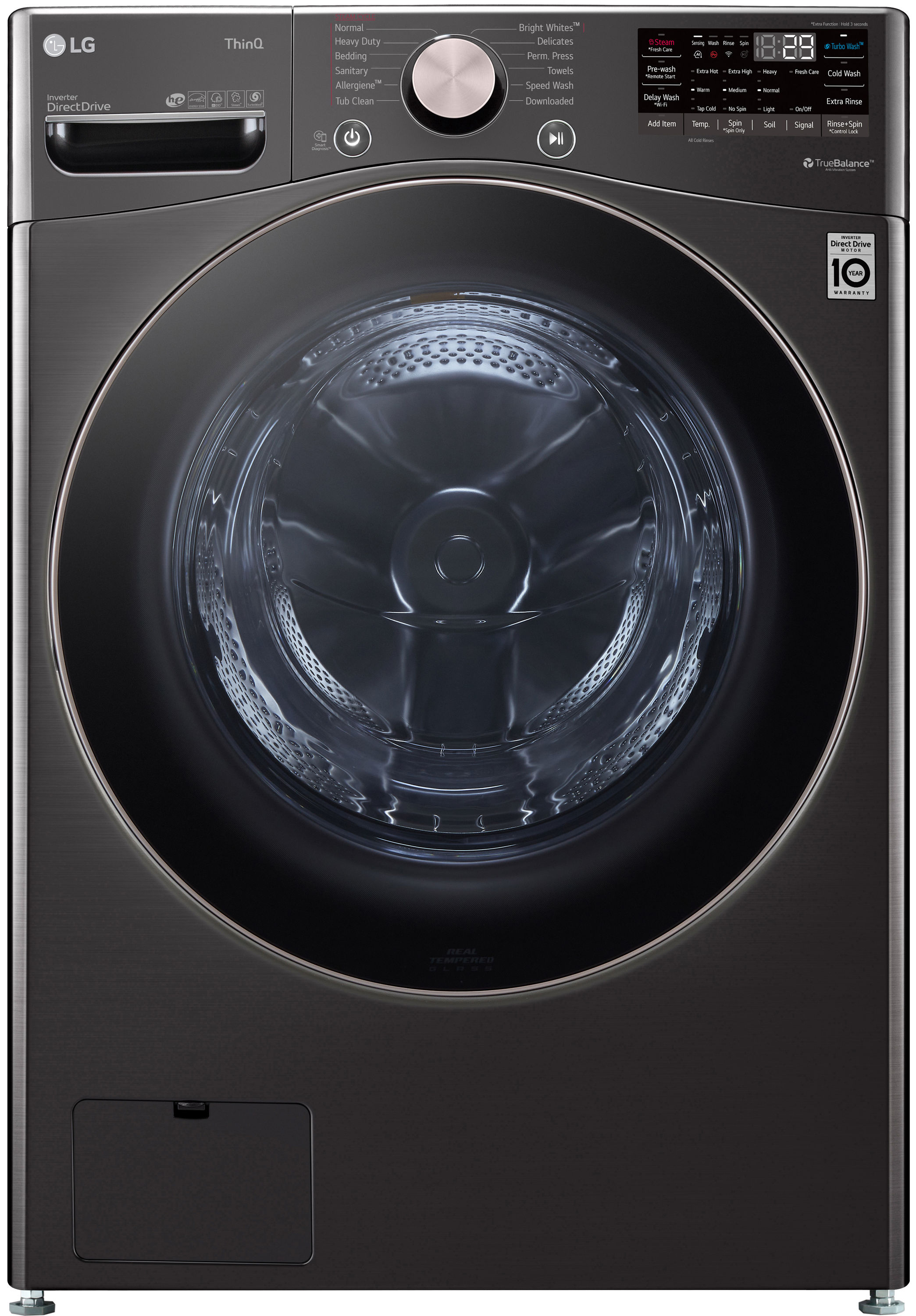 Lavadora LG TurboWash 360 de carga frontal inteligente apilable de alta eficiencia de 4.5 pies cúbicos con ciclo de vapor (Negro Acero) ENERGY STAR WM4000HBA