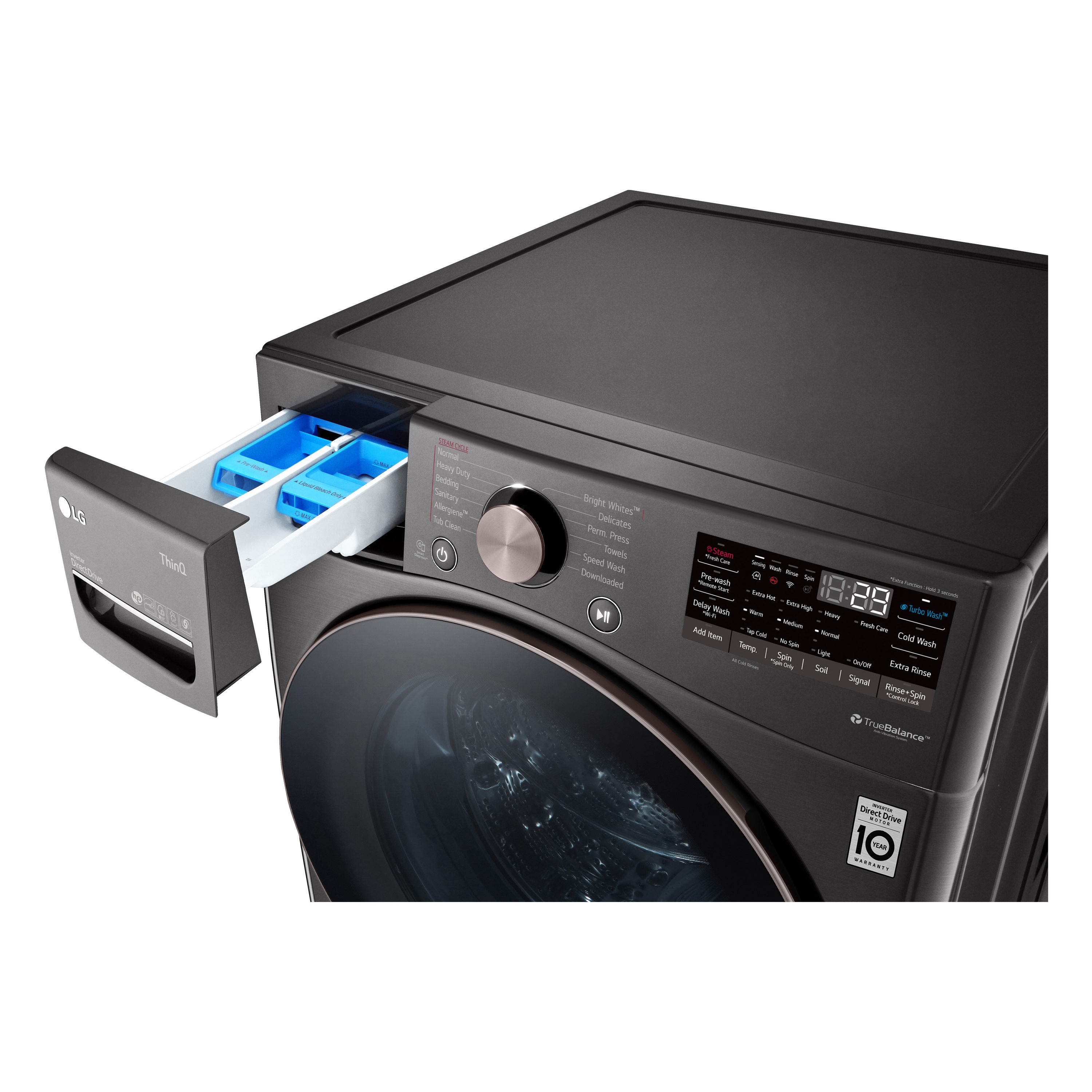 Lavadora LG TurboWash 360 de carga frontal inteligente apilable de alta eficiencia de 4.5 pies cúbicos con ciclo de vapor (Negro Acero) ENERGY STAR WM4000HBA