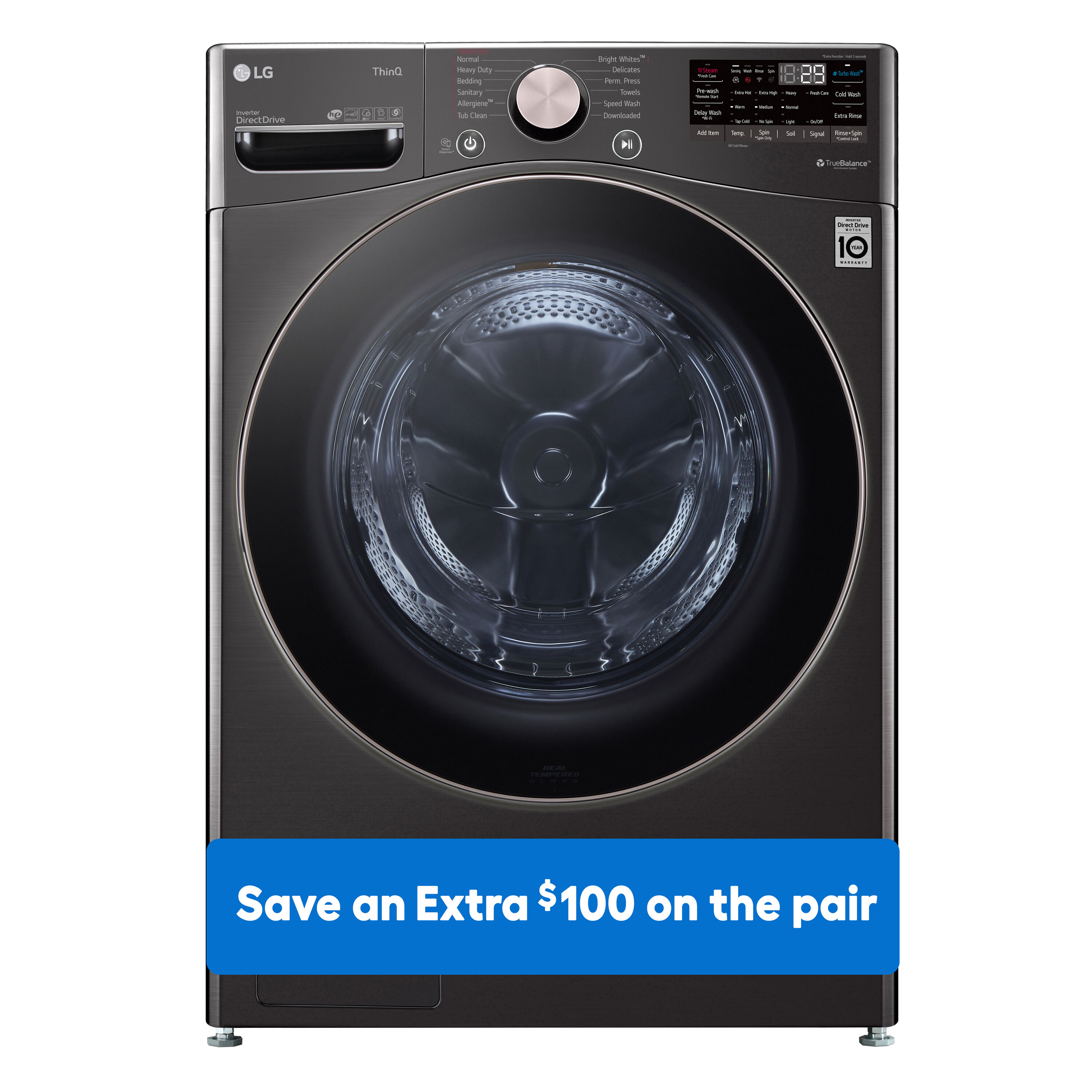 Lavadora LG TurboWash 360 de carga frontal inteligente apilable de alta eficiencia de 4.5 pies cúbicos con ciclo de vapor (Negro Acero) ENERGY STAR WM4000HBA