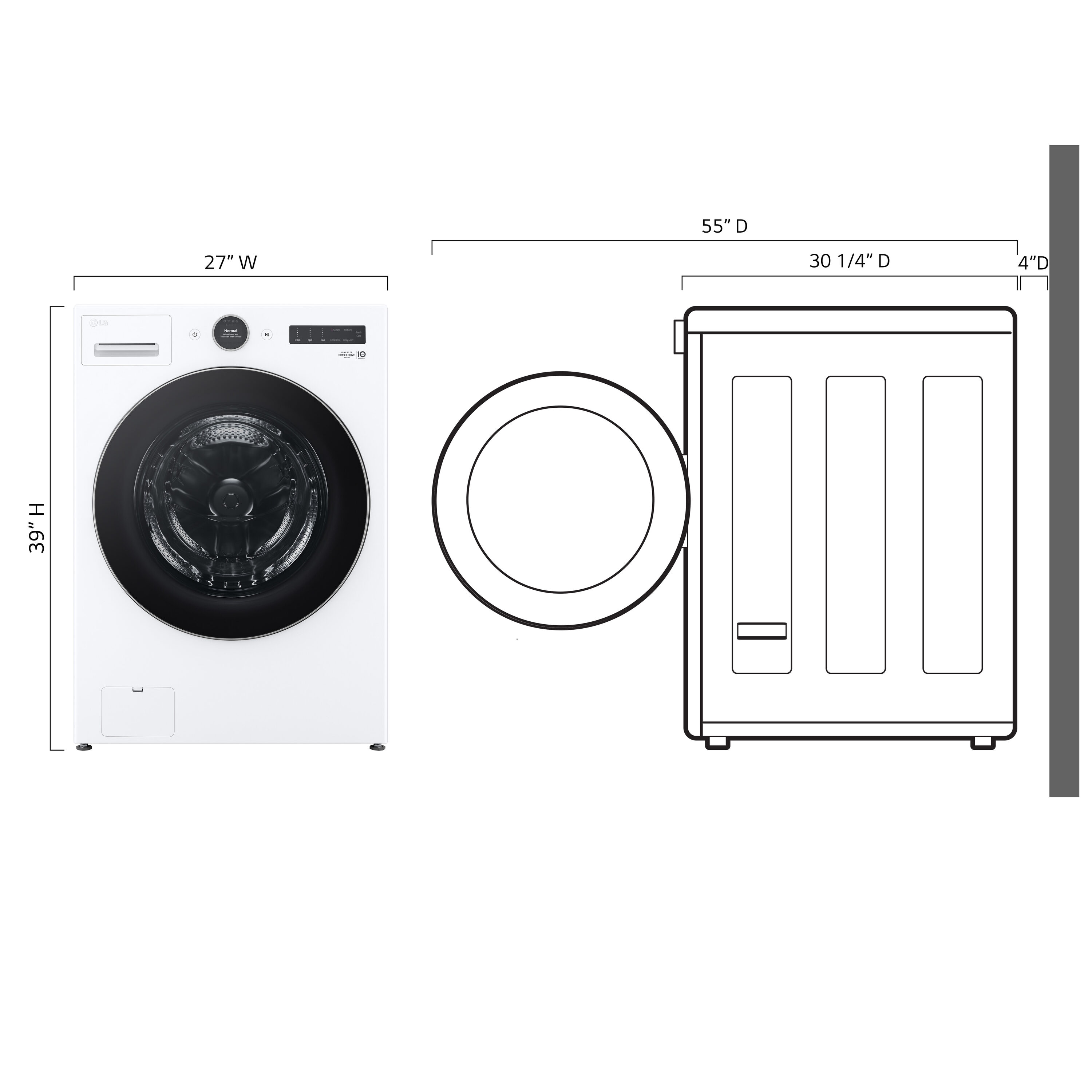 Lavadora de carga frontal LG TurboWash 360 de alta eficiencia de 4.5 pies cúbicos con ciclo de vapor apilable inteligente (blanco) ENERGY STAR WM5500HWA.