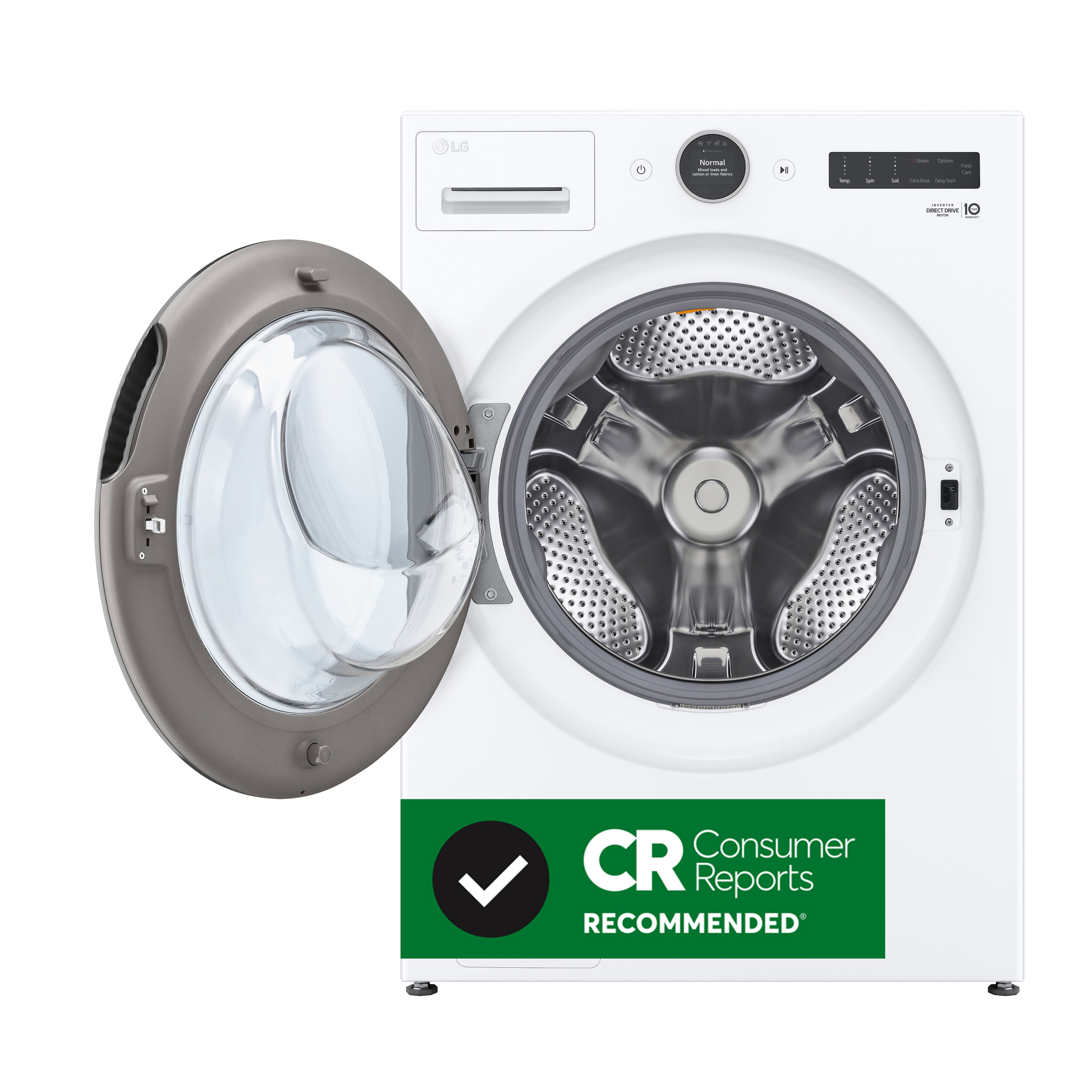 Lavadora de carga frontal LG TurboWash 360 de alta eficiencia de 4.5 pies cúbicos con ciclo de vapor apilable inteligente (blanco) ENERGY STAR WM5500HWA.