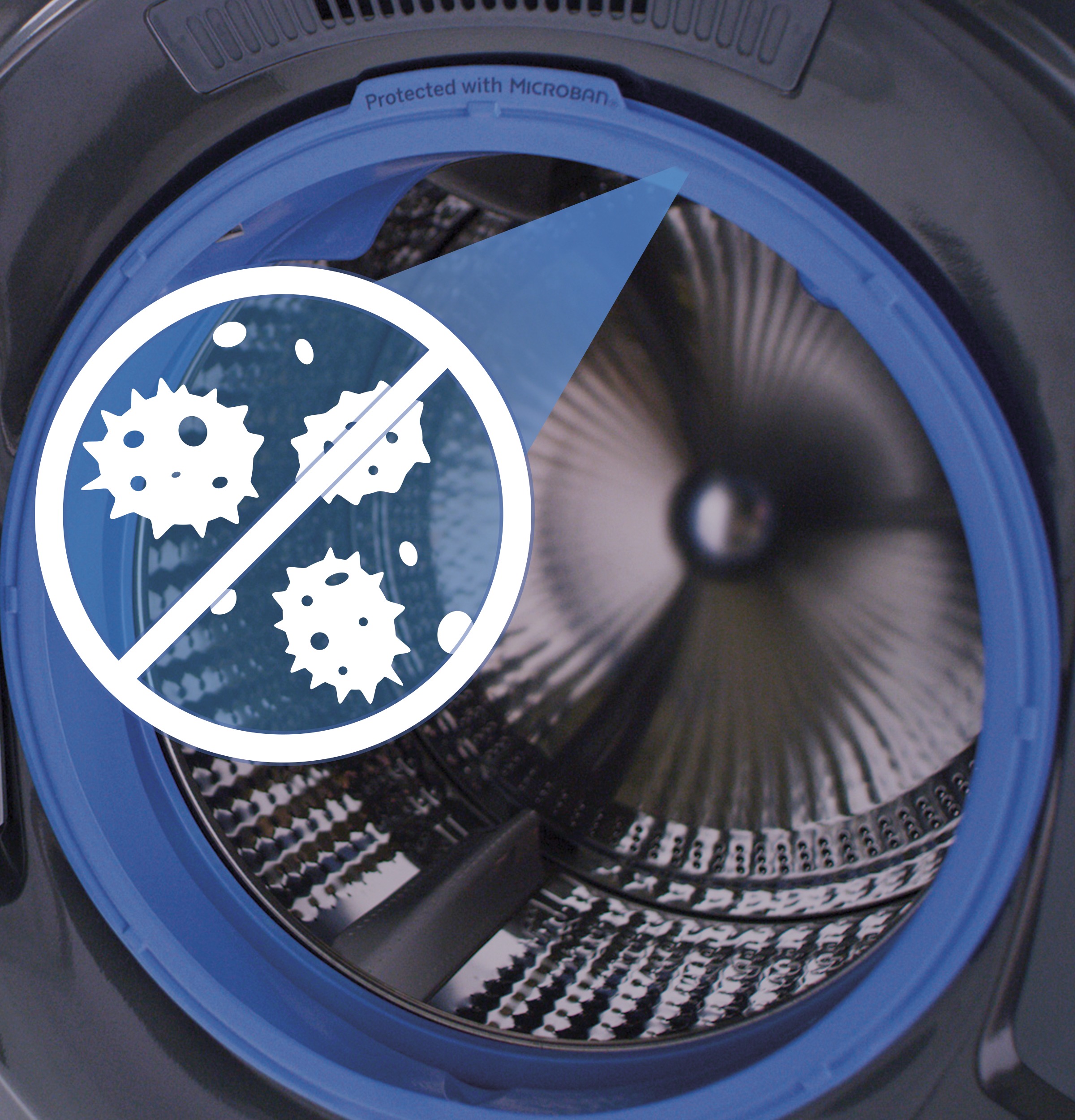 Lavadora frontal apilable inteligente GE UltraFresh Vent System de 4.8 pies cúbicos (azul zafiro) con certificación ENERGY STAR